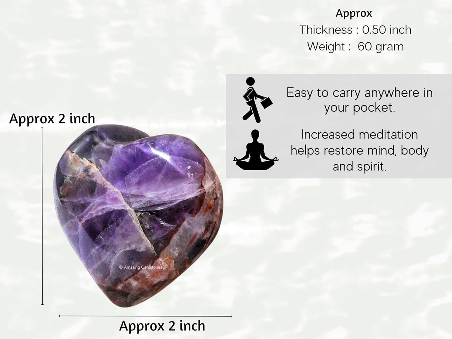 Amazing Gemstone Dreamy Amethyst Crystal Heart Palm Stone - Pocket Massage Worry Stone for Natural Body Chakra Balancing, Reiki Healing and Crystal Grid