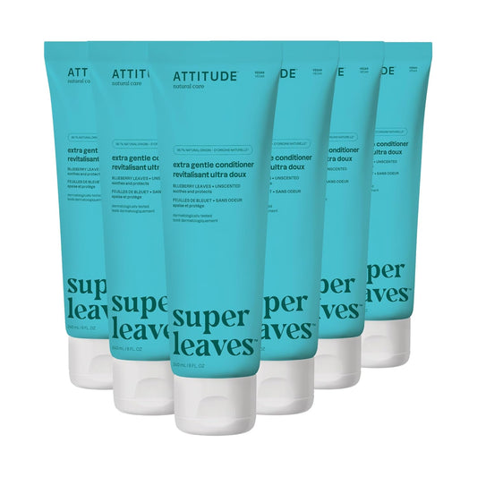 ATTITUDE Extra Gentle Hair Conditioner, Soothes Dry Scalp, Naturally Derived Ingredients, Vegan Detangler, Dermatologically Tested, Unscented, 8 Fl Oz (Pack of 6)