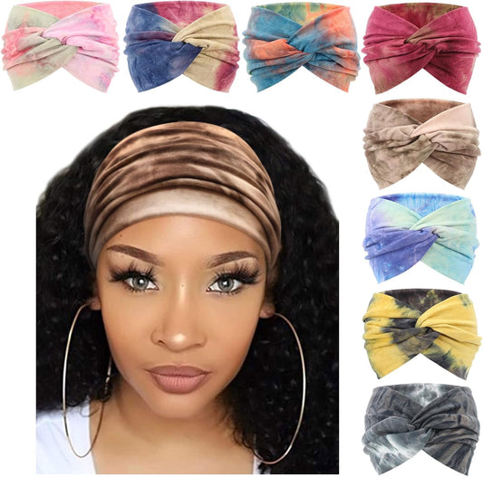 DRESHOW 8 Pack Headbands for Women Yoga Knotted Headbands Elastic Criss Cross Hair Accessories Sports Head Wrap Non Slip