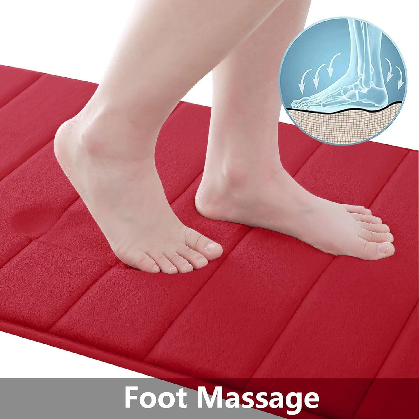Buganda Memory Foam Bath Mat, 60" x 24", Ultra Soft and Non-Slip Bathroom Rugs, Water Absorbent and Machine Washable Bath Rug Runner for Bathroom, Shower, and Tub, Red