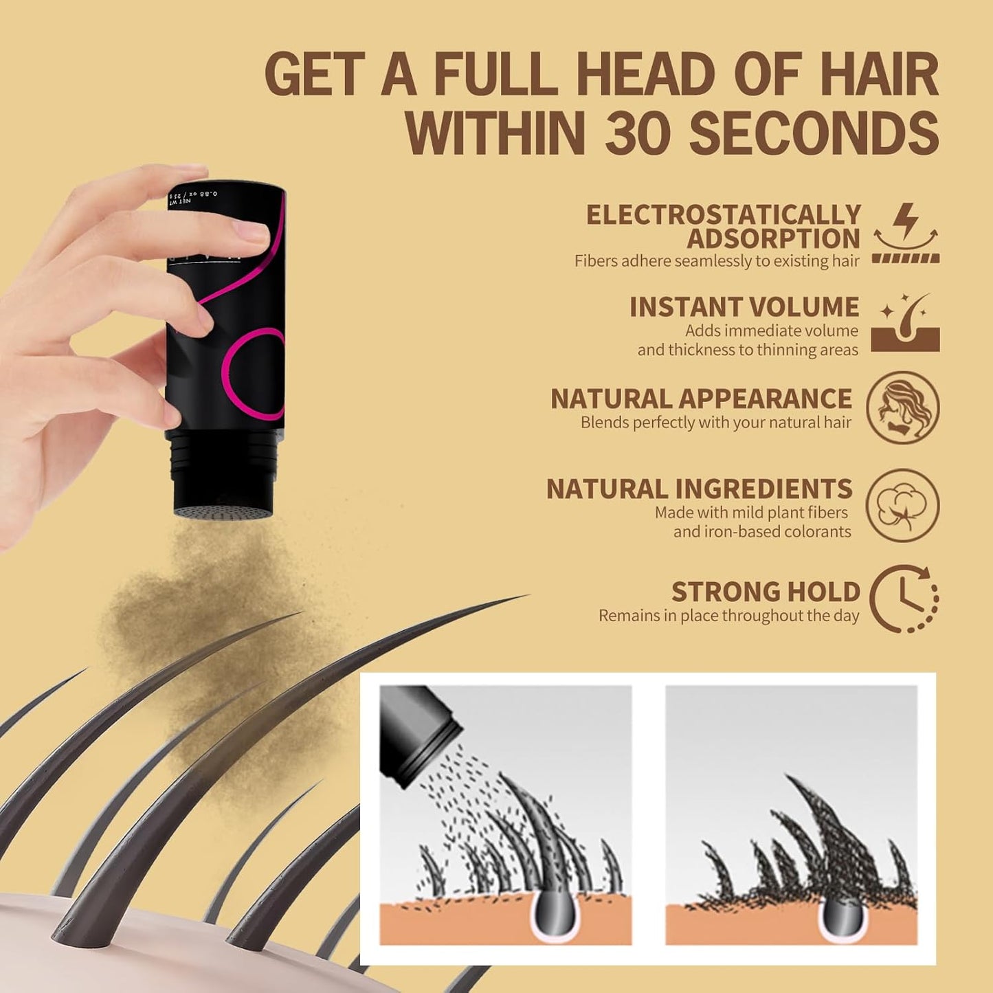 Hair Fibers Hair Building Fibers Undetectable Hair Fuller Thicker,Instantly Cover Sparse Hair 25g/0.88oz (black)