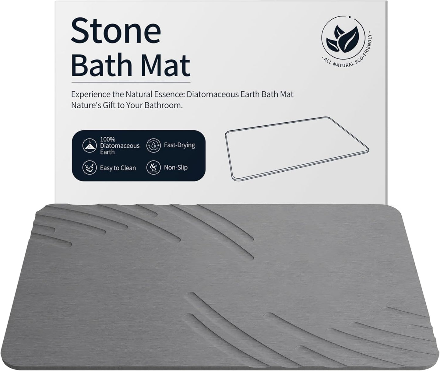 Stone Bath Mat Diatomaceous Earth Shower Mat Non-Slip Super Absorbent Diatomite Stone Mats for Bathroom Floor/Ktichen Cuonter Quick-Drying Easy to Clean (24''*16'' Grey)