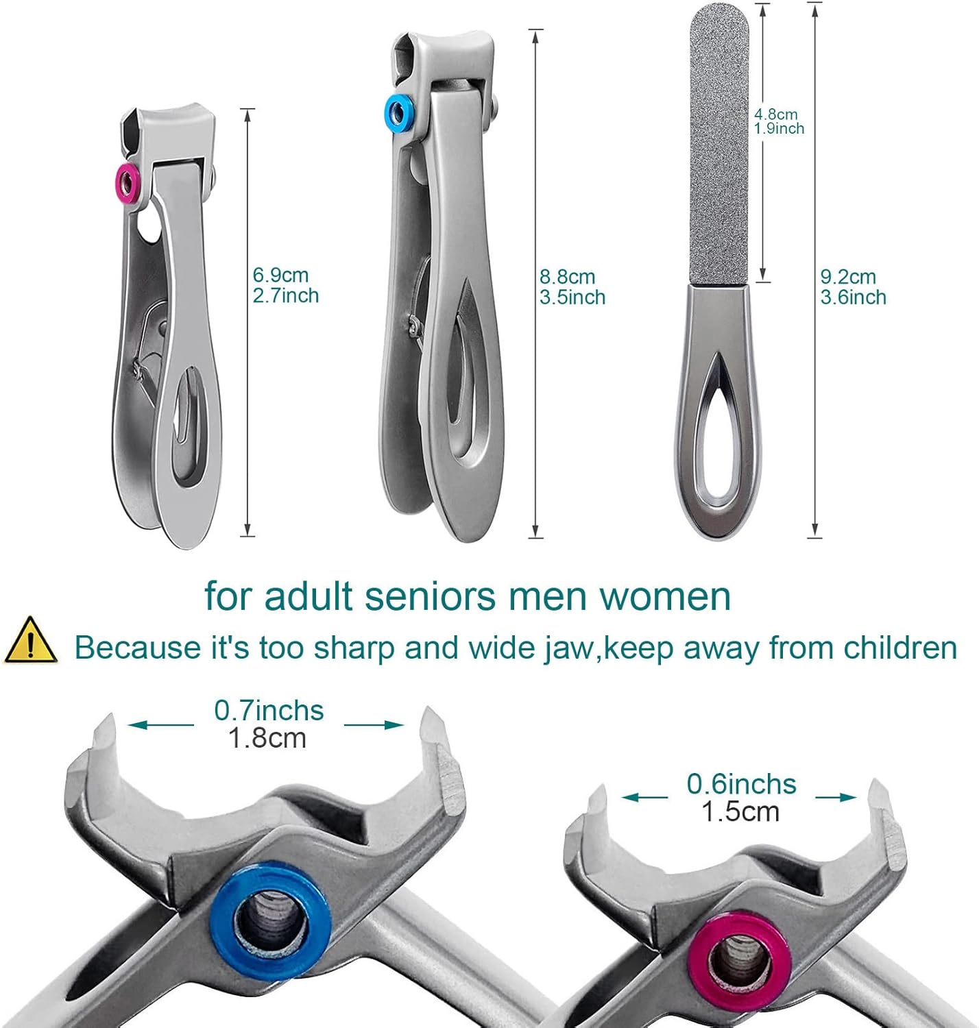 Large and Small Nail Clippers Set, Toenail Clippers for Thick Toenails, Wide Jaw Opening Heavy Duty Stainless Steel Toe Nail Clippers for Seniors, Men & Women