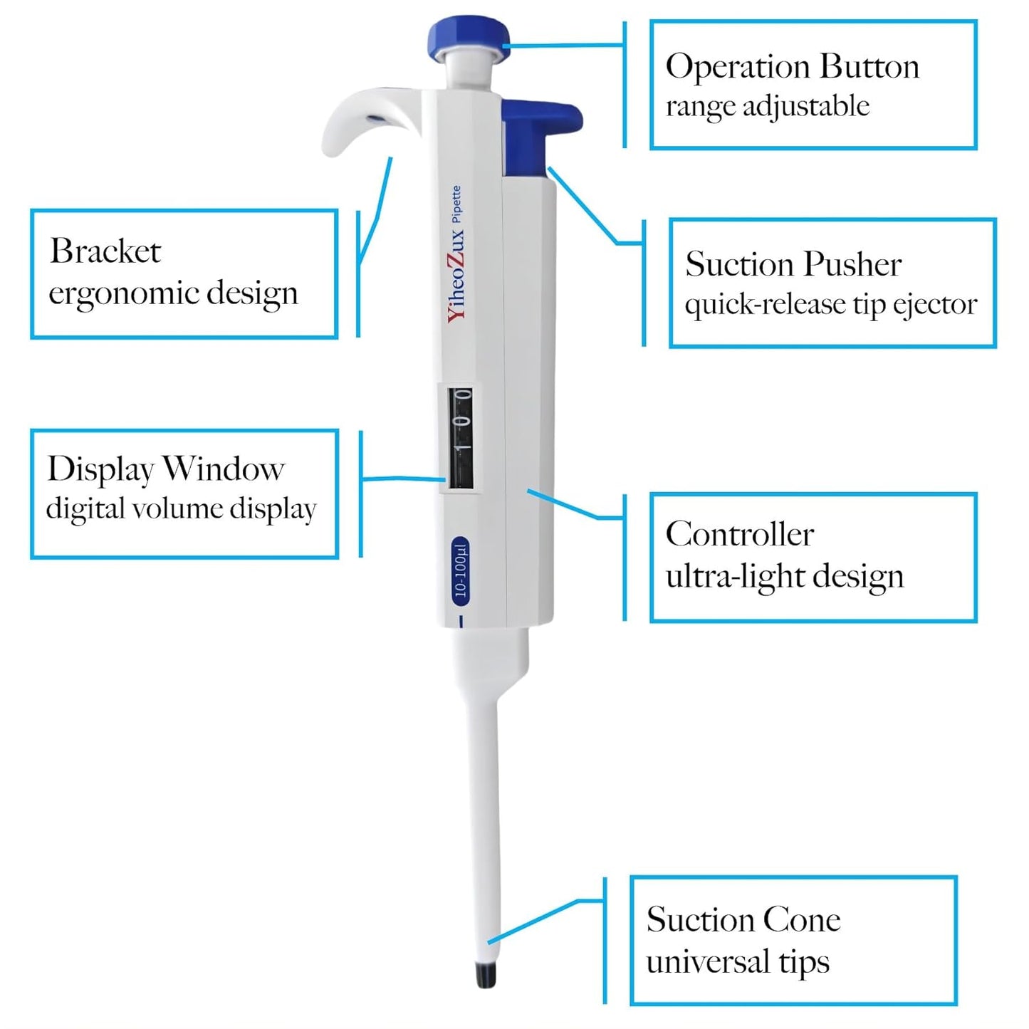 10-100uL Single Channel Pipette Manual Adjustable Variable Volume Laboratory High Accurate Lab Micropipette