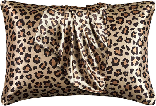 Silky Satin Toddler Pillowcases Pack of 2, 13x18 Inches Cheetah Print Travel Pillowcases with Envelope Closure, Small Kids Pillow Cases Covers, Gold Leopard