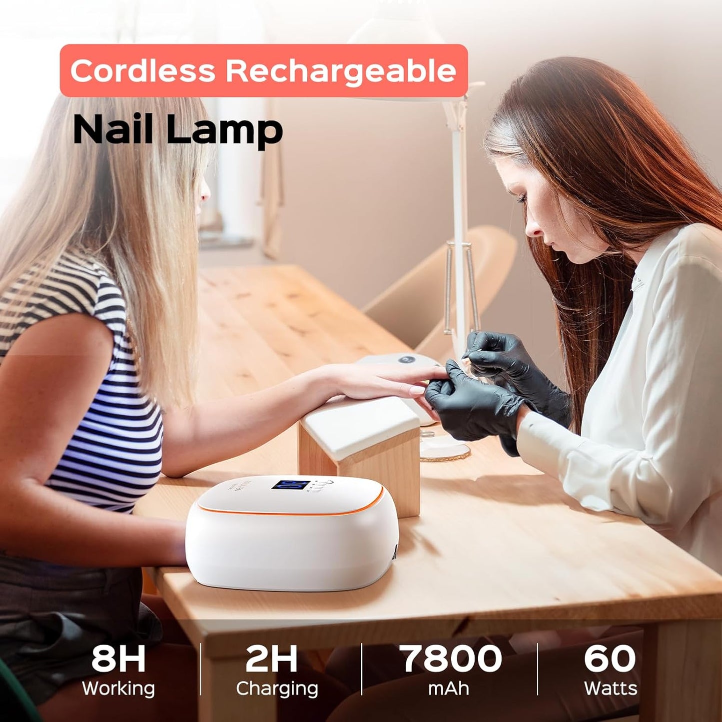 BOLASEN Cordless Rechargeable UV LED Nail Lamp, 60W Gel Nail Light with Ceramic Technology, Portable Wireless LED Nail Dryer with Metal Base, Professional Curing Lamp with Atmosphere Light, HALO 10PRO