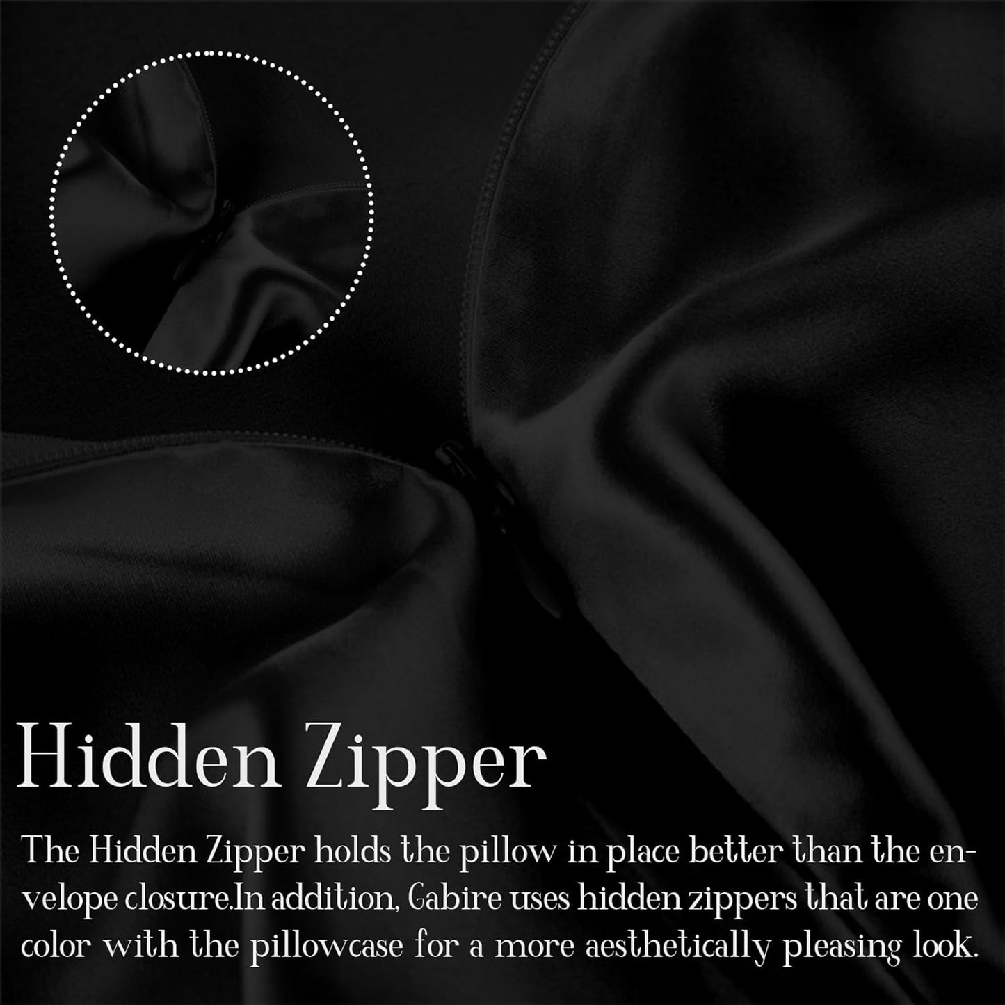 Mulberry Silk Pillow Cases Set of 2, Both Sides Real Silk Pillow Cover for Hair and Skin Prevent Acne Pillowcase Organic Silk Pillowcase 2 Pack with Hidden Zipper, Black, Queen (20"×30")