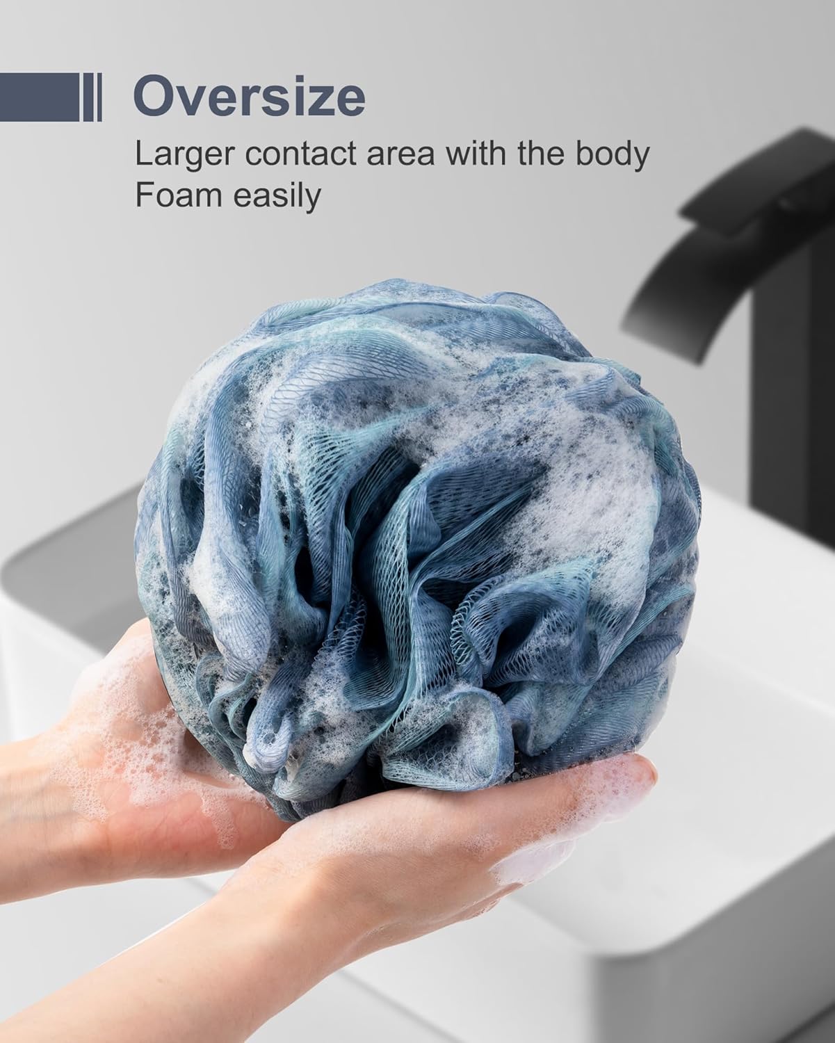 Loofah Sponge, XXL Large Loofah 100g 4 Pack, Bath Sponge Soft Mesh Shower Loofah for Men, Body Scrub, Shower Pouf Bath Accessories, for Body Wash, Soap (Blue)