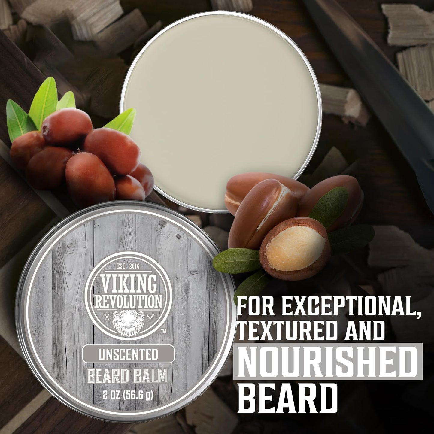 Viking Revolution Unscented Beard Balm for Men - Beard Butter with Argan Oil and Jojoba Oil Softener and Moisturizer Styling Balm - Gifts for Men with Beeswax and Shea Butter (1 Pack, 2oz)