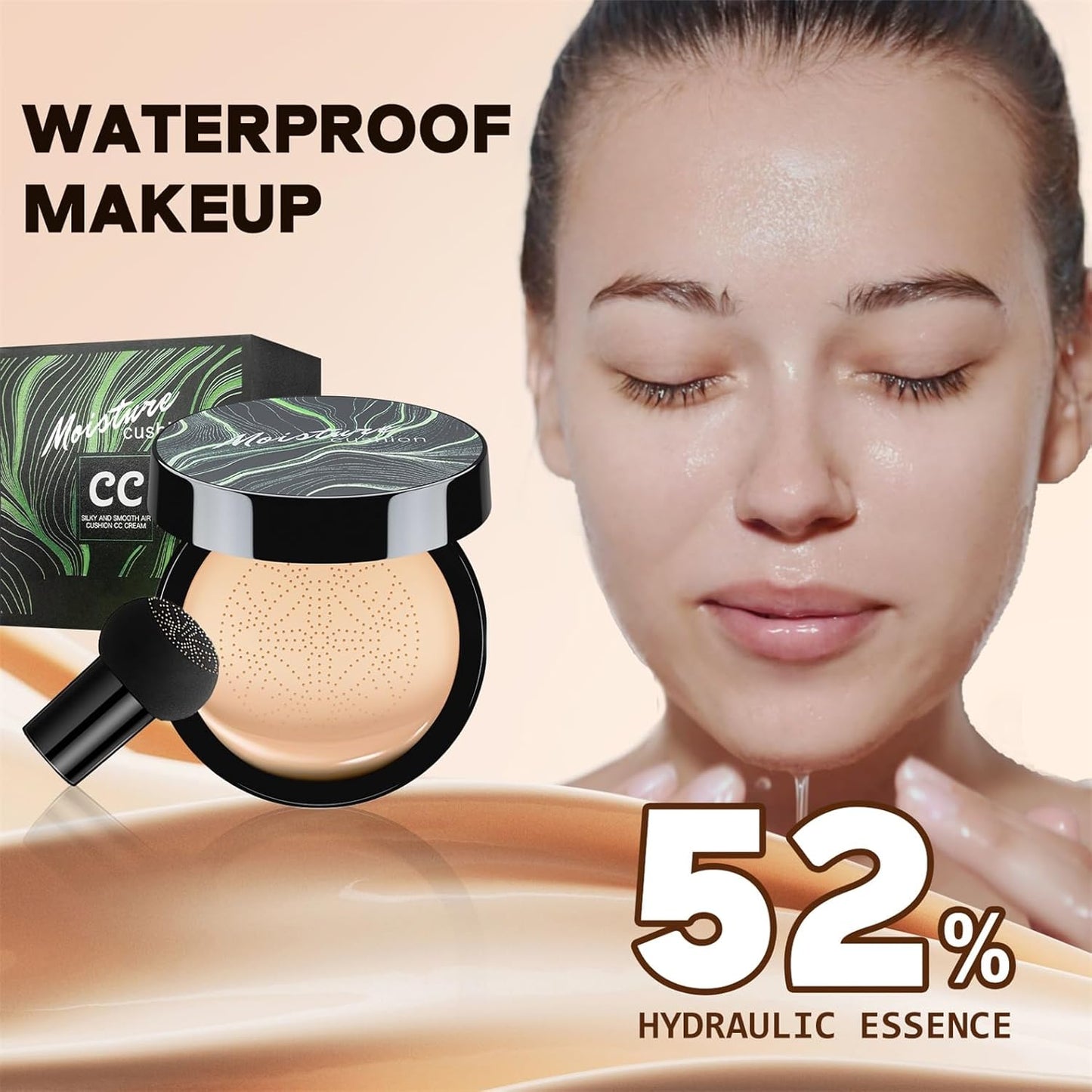 Mushroom Head Air Cushion CC Cream - Tattoo Cover up Makeup Waterproof Long-Lasting Moisturizing Concealer Foundation, Even Skin Tone for All Skin Types (Nude)