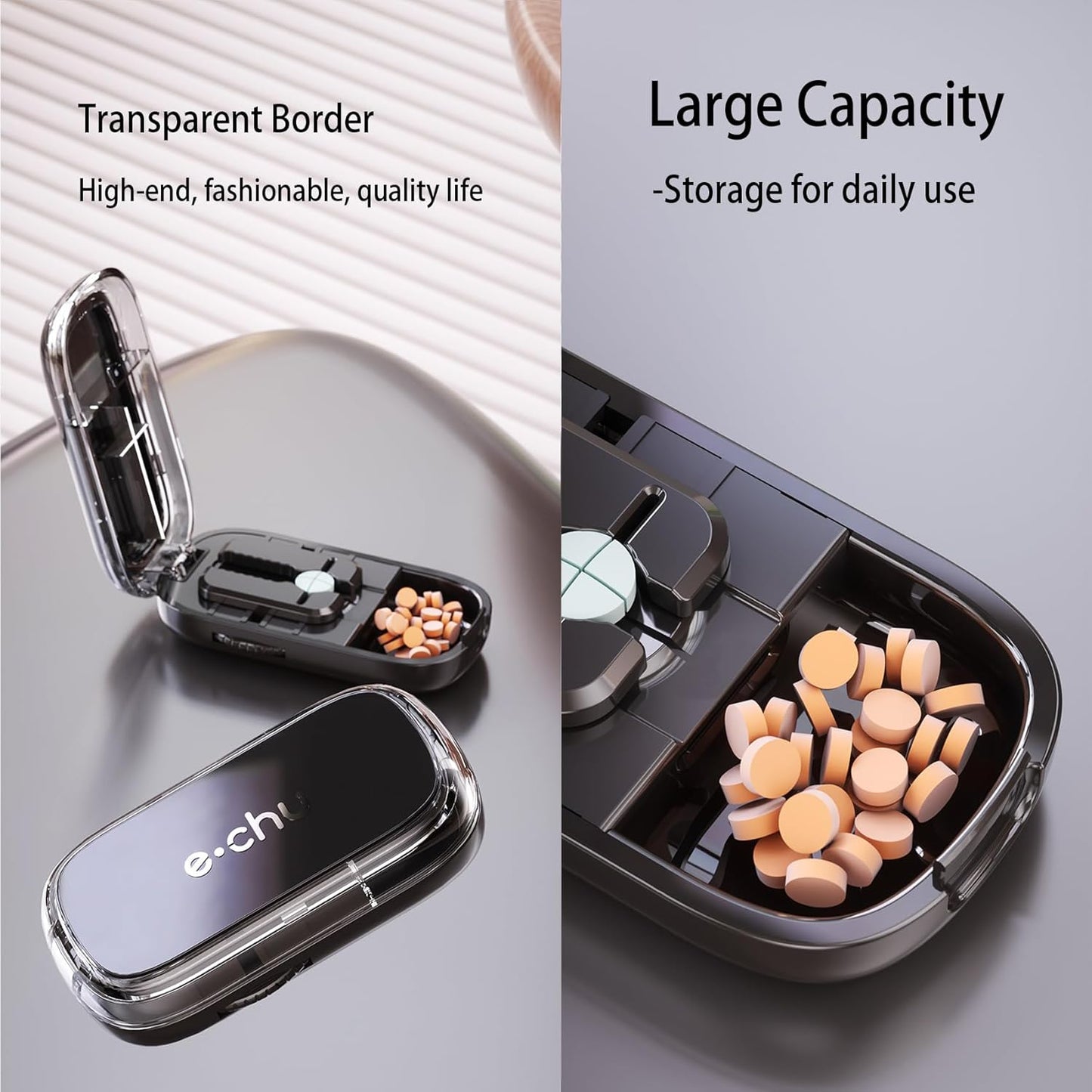 Pill Cutter Splitter for Small and Tiny Pills - Adjustable Pill Splitter with Centering Device for Cutting Multiple Pills, Precision Alignment, Easy to Use and Travel Sized (Inky Black)