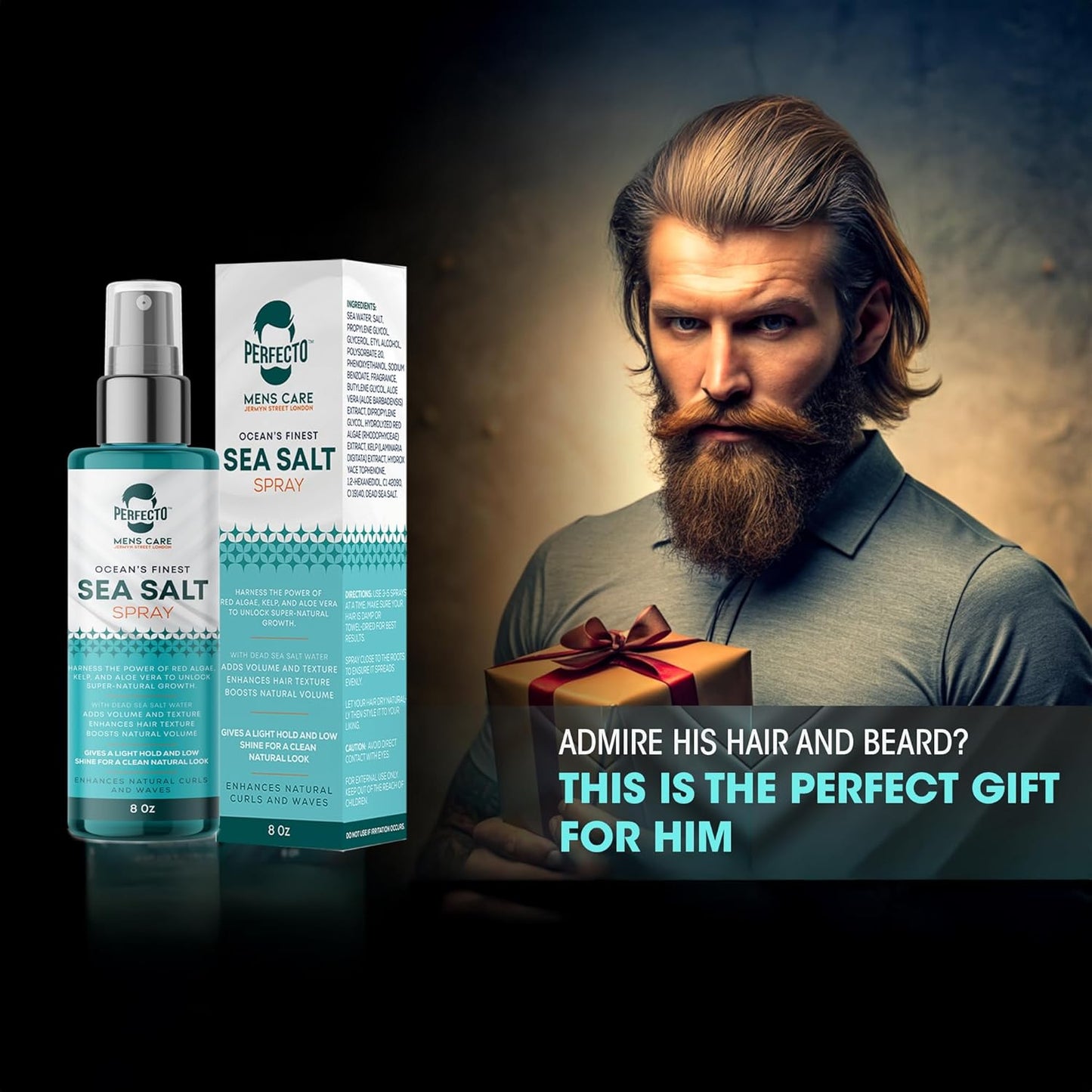 Perfecto Sea Salt Spray for Men Hair Care Spray with Kelp, Natural Sea Salt Hair Texturizing For Men & Women, Adds Instant Volume, Texture, Thickness, & Light Hold Thickening Hair Spray Added Volume