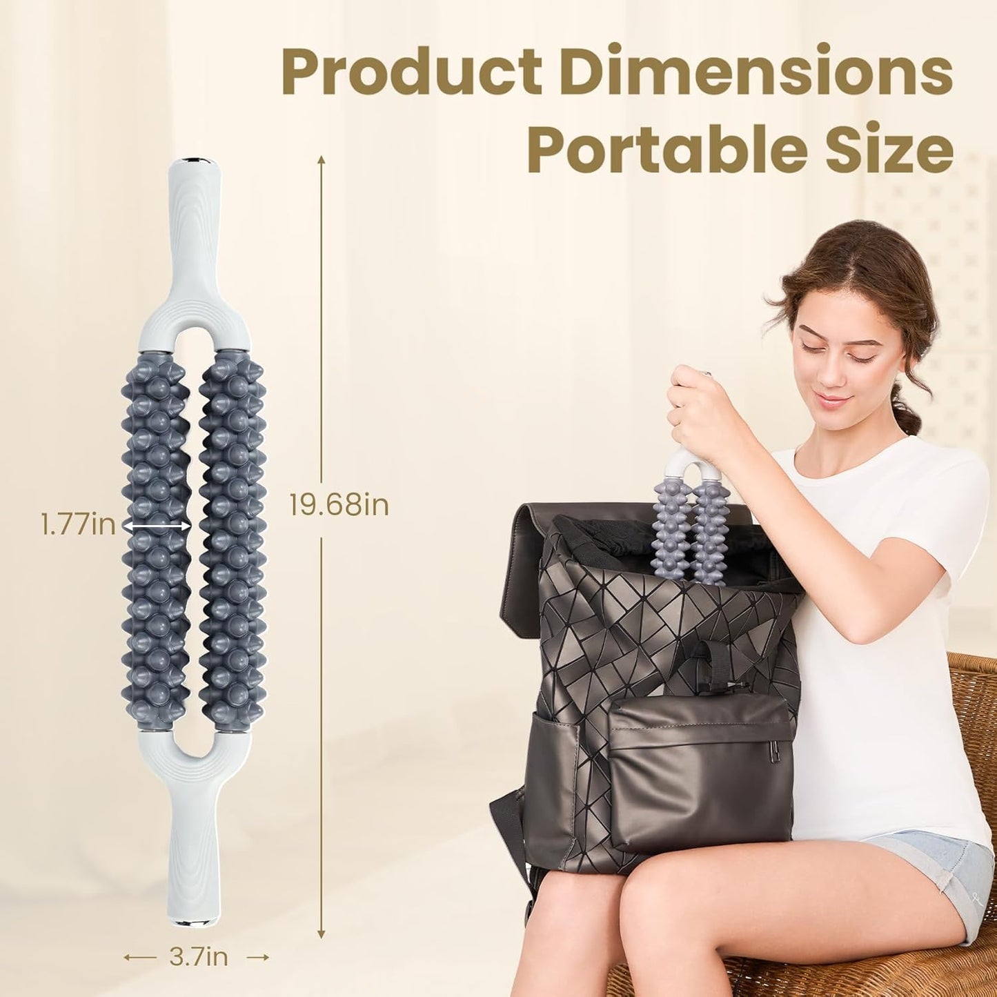 Double Row Muscle Roller Stick for Muscles Deep Tissue，with One-Piece Roller & Bionic Massage Contacts,High Efficiency Relieves Soreness & Tension，Unique Gifts for Runner Athelets Gym Yoga.