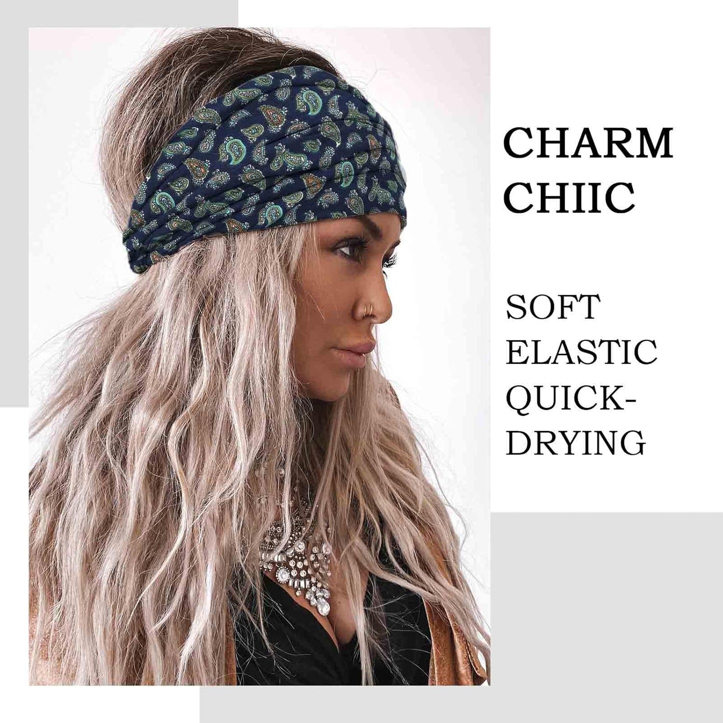 Acenail Wide Headbands Women Knotted Turban Headband Elastic Non Slip Hairbands Floral Workout Head Bands Yoga Cotton Hair Scarfs Boho Head Wraps Fashion Hair Accessories for Women 4Pcs(Chic)