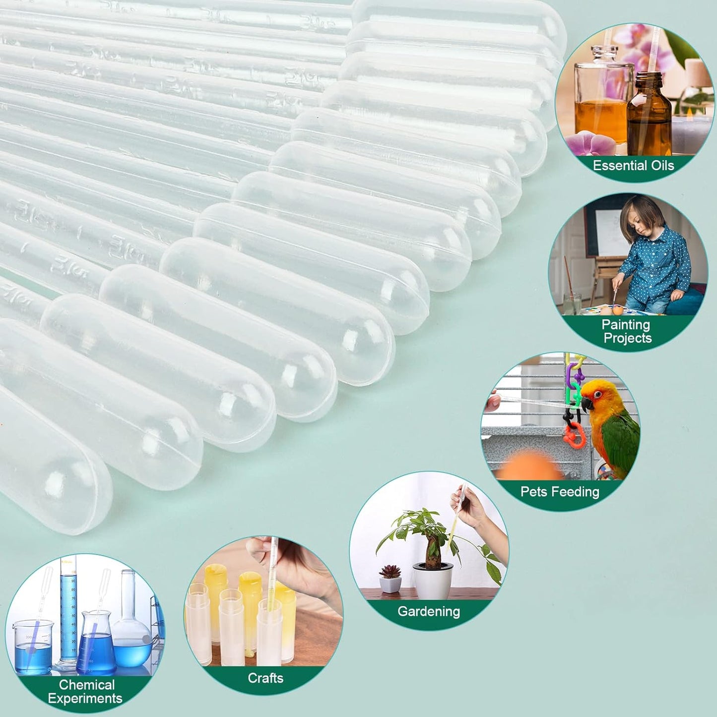 moveland 200Pcs 5ML Dropper Pipettes - Disposable Plastic Eye Dropper for Lab Science, Essential Oil, DIY Art, Medicine - Excellent Suction Without Leakage