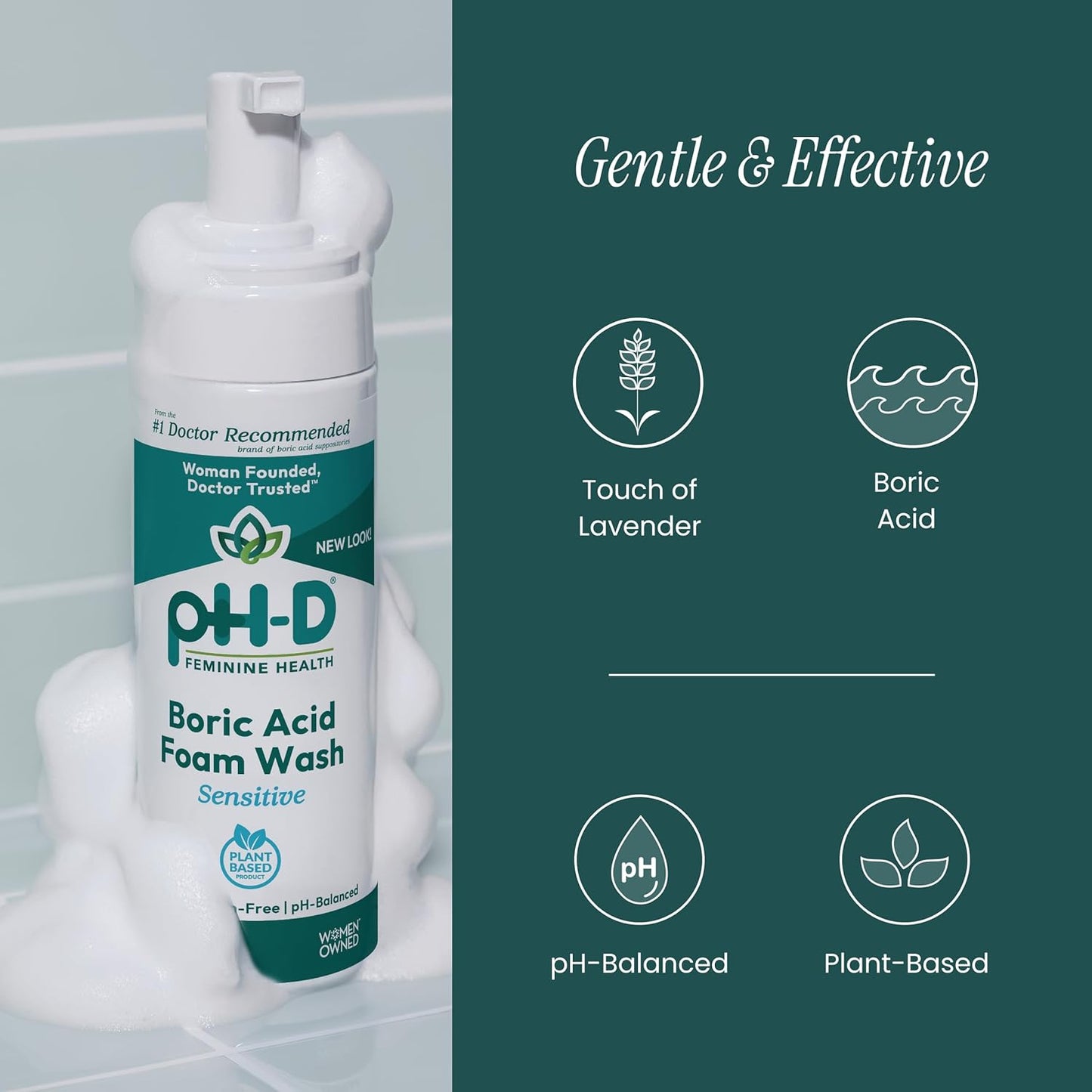 pH-D Feminine Health - Boric Acid Foam Wash - pH-Balanced, Paraben-Free, and Plant-based (Sensitive, 6 Fl Oz (Pack of 1))