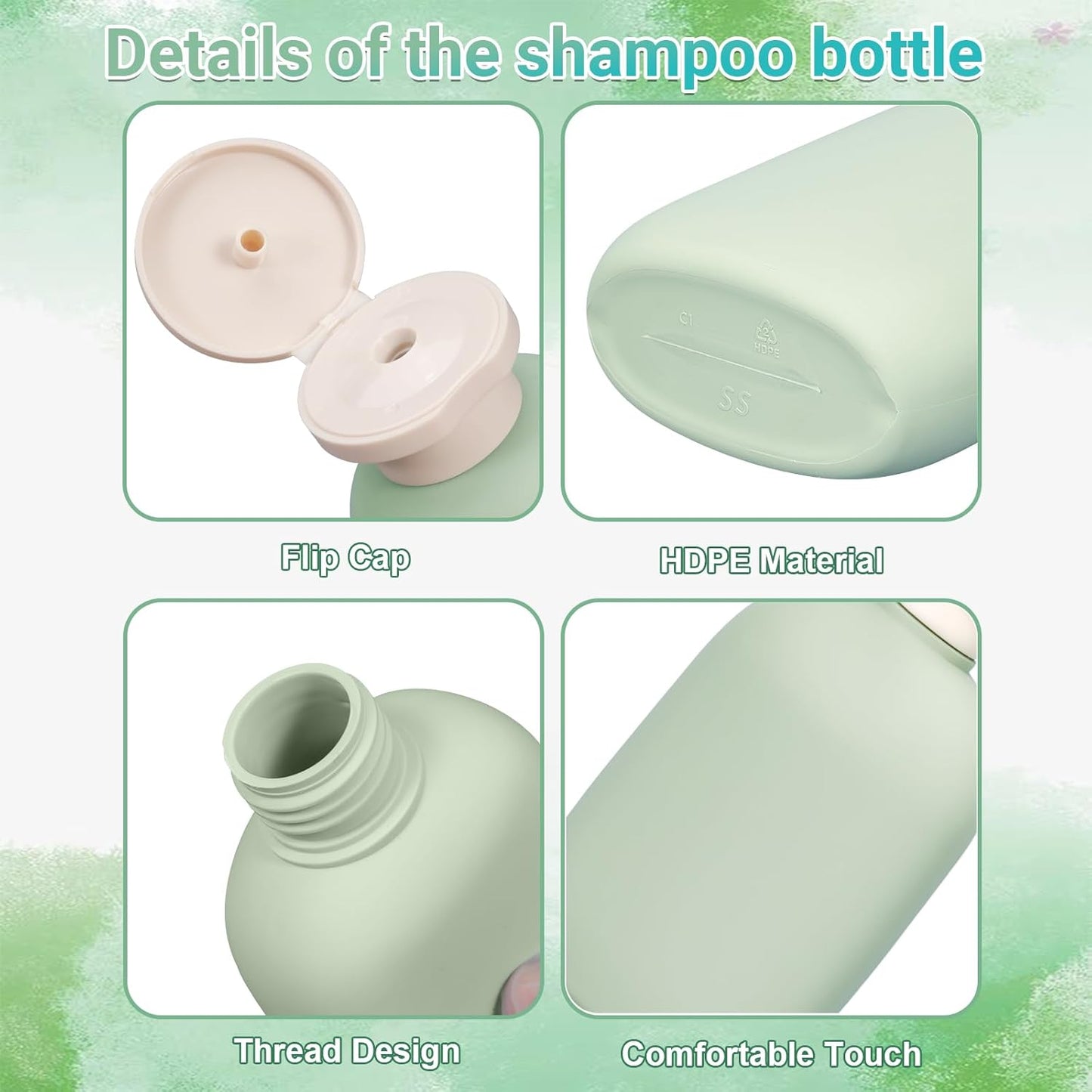 8.8 oz Plastic Travel Shampoo Bottles, Empty Plastic Squeeze Bottles with Flip Cap for Toiletries, Leakage-proof Travel Shampoo and Conditioner Bottles