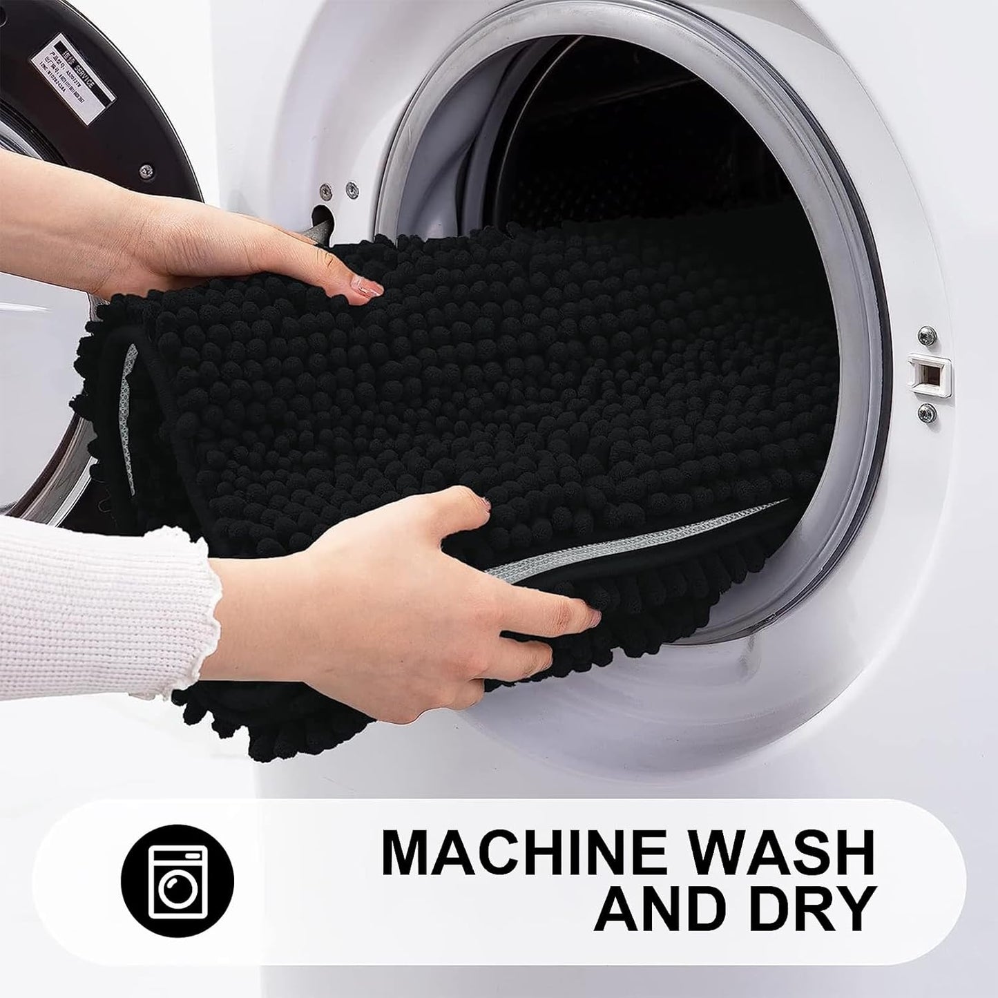 Grandaily Chenille Striped Bathroom Rugs 24x16, Extra Thick and Absorbent Bath Mats, Non-Slip Soft Plush Shaggy Shower Carpet, Machine Wash Dry, Bath Rug for Bathroom, (Small, Black)