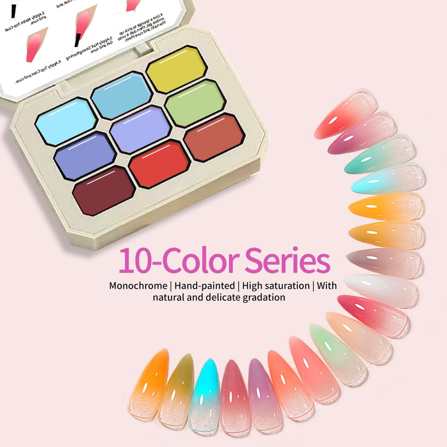9 Colors Ombre Gel Nail Polish Palette Gradient Painting Gel With 100PCS Nail Sponges & Grabbing Pen ,High Color Rendering Easily Creates Various Blooming Paint Pat Gel For French DIY Nail Art