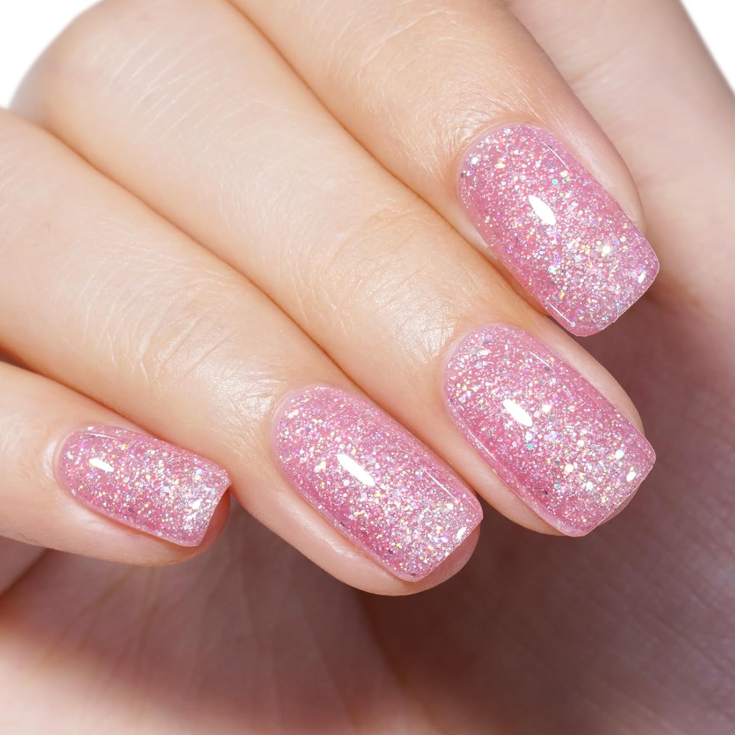 AILLSA Pink Glitter Gel Nail Polish Sheer Pink Rainbow Iridescent Polish Spring Holographic Jelly Nail Polish Gels Sparkle Shiny Soak Off U V Gel Nail Manicure Salon 0.51 Fl Oz/GF10