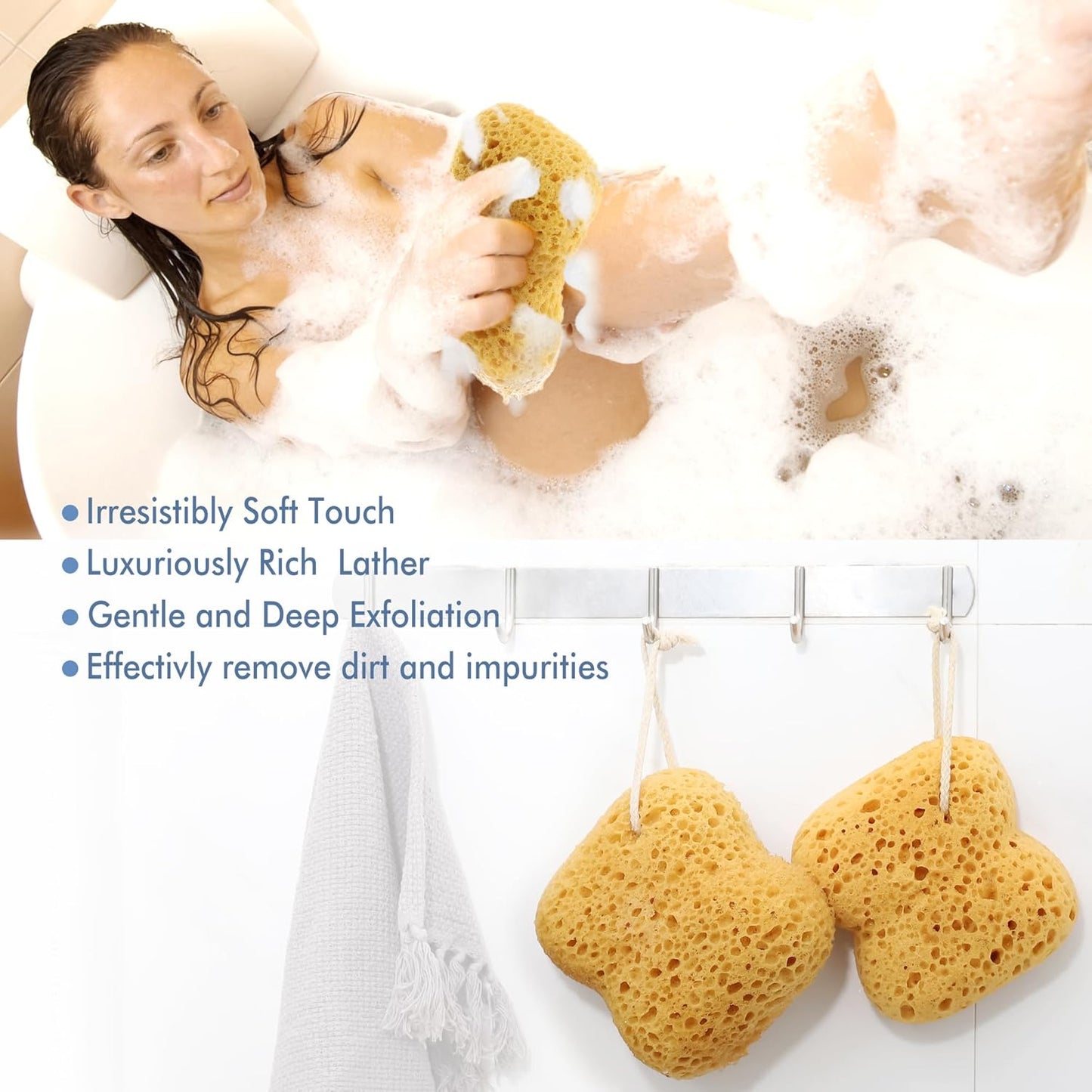 Bathing Sponges, Azymi 4-Pack Shower Sponge for Women Men, Body Wash Sponges with Dense Foam for Gentle & Deep Cleansing, Ultra-Soft for Sensitive Dry Skin