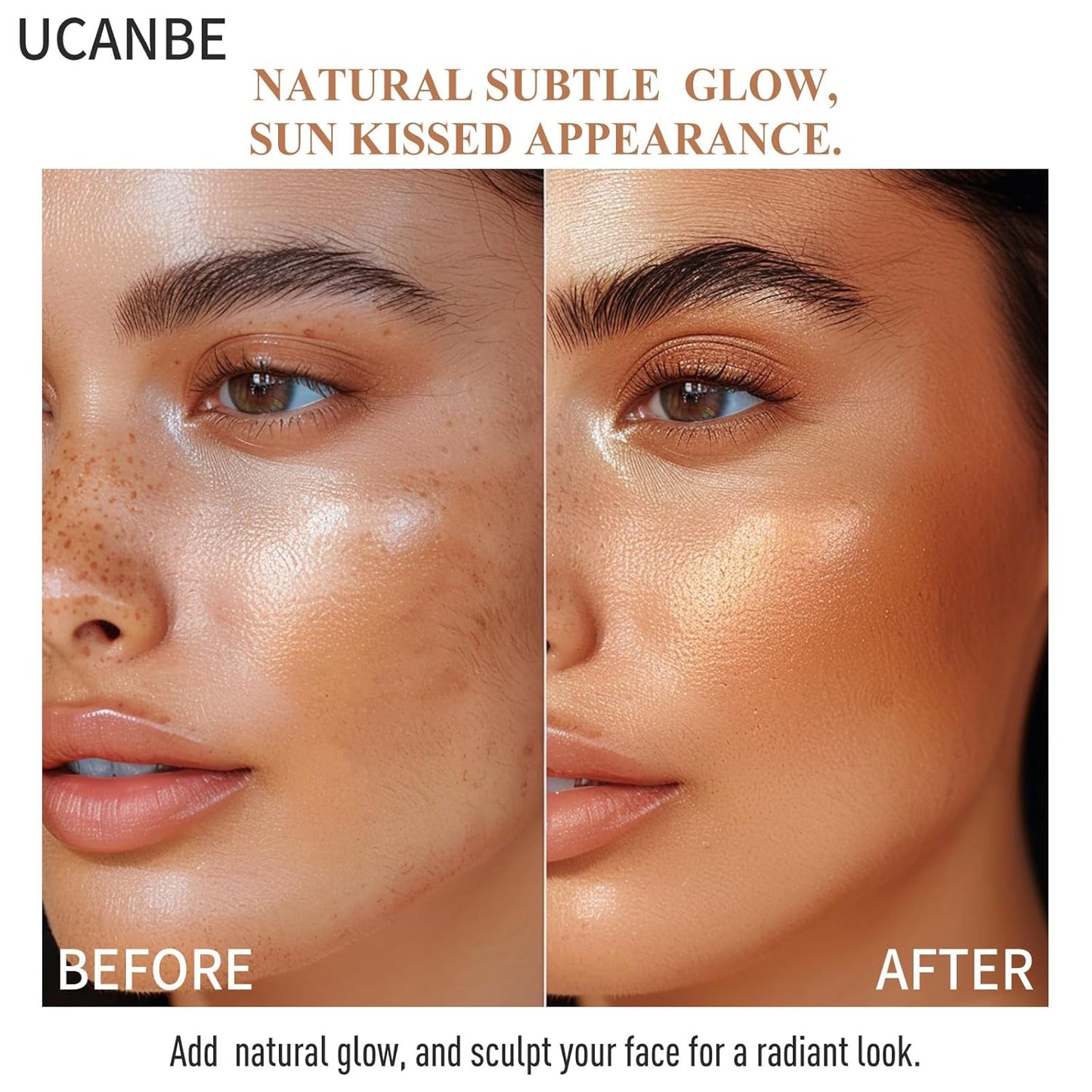 UCANBE Glow Bronzer, Long-Lasting Baked Shimmer Bronzing Powder - 03 Sunkissed Bronzer, Lightweight & Buildable Sun-kissed Satin Finish, Luminous Contour for Face, Cheeks, and Body