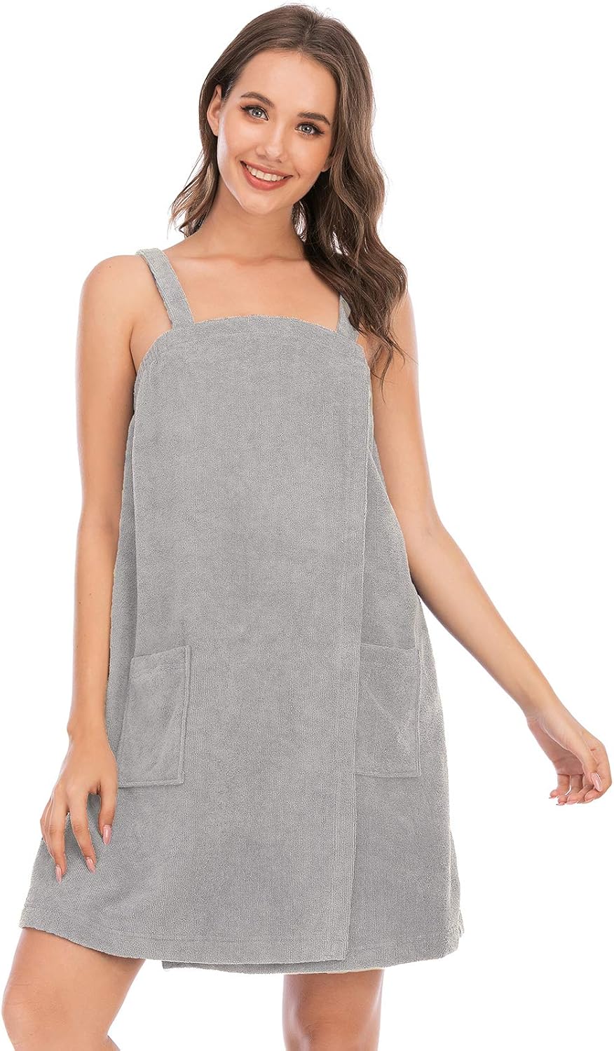 Veseacky Women Bath Wrap Towel for Womens Shower with Pocket Adjustable Spa Robe & Facial Headband