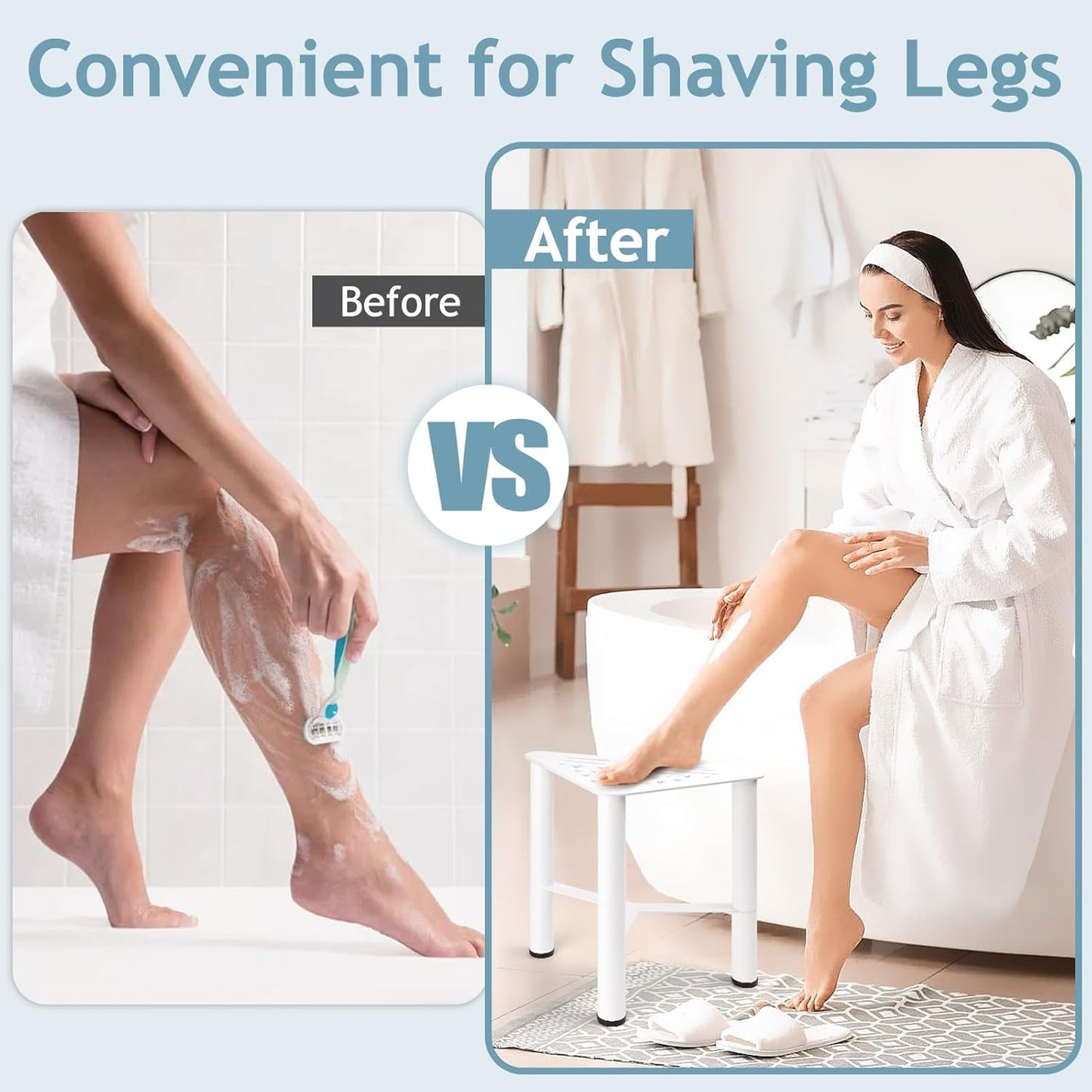 Metal Shower Foot Rest, Small Corner Shower Stool for Shaving Legs, Bathroom Bench for Inside Shower- Small Step Stools to Sit on, Bath Seat Shower with Storage Shelf for Bathroom Spa(White)
