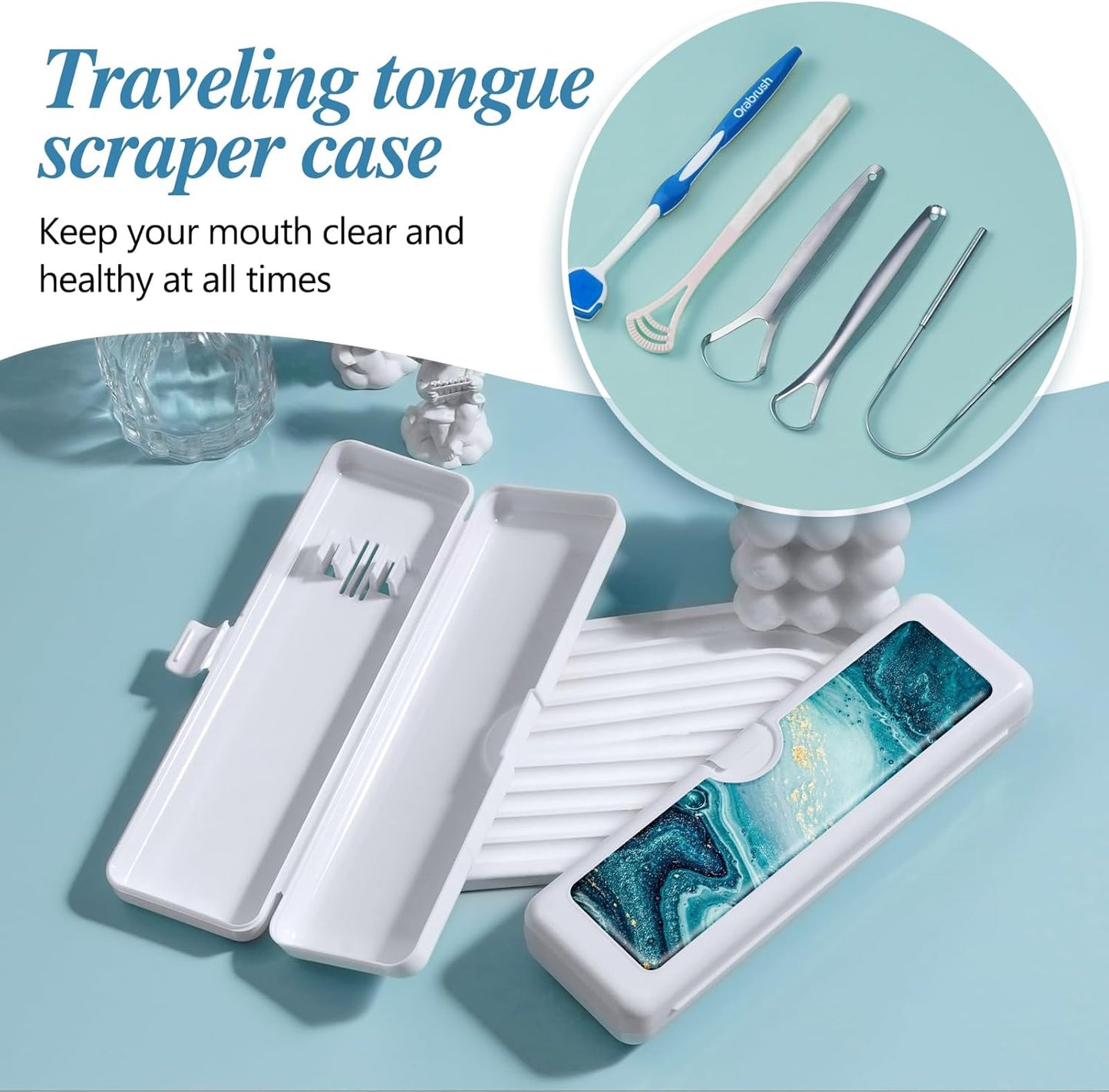 Toothbrush Travel Case - Colorful Pattern, Holder and Covers for Toothbrushes, Includes Tongue Scraper Case