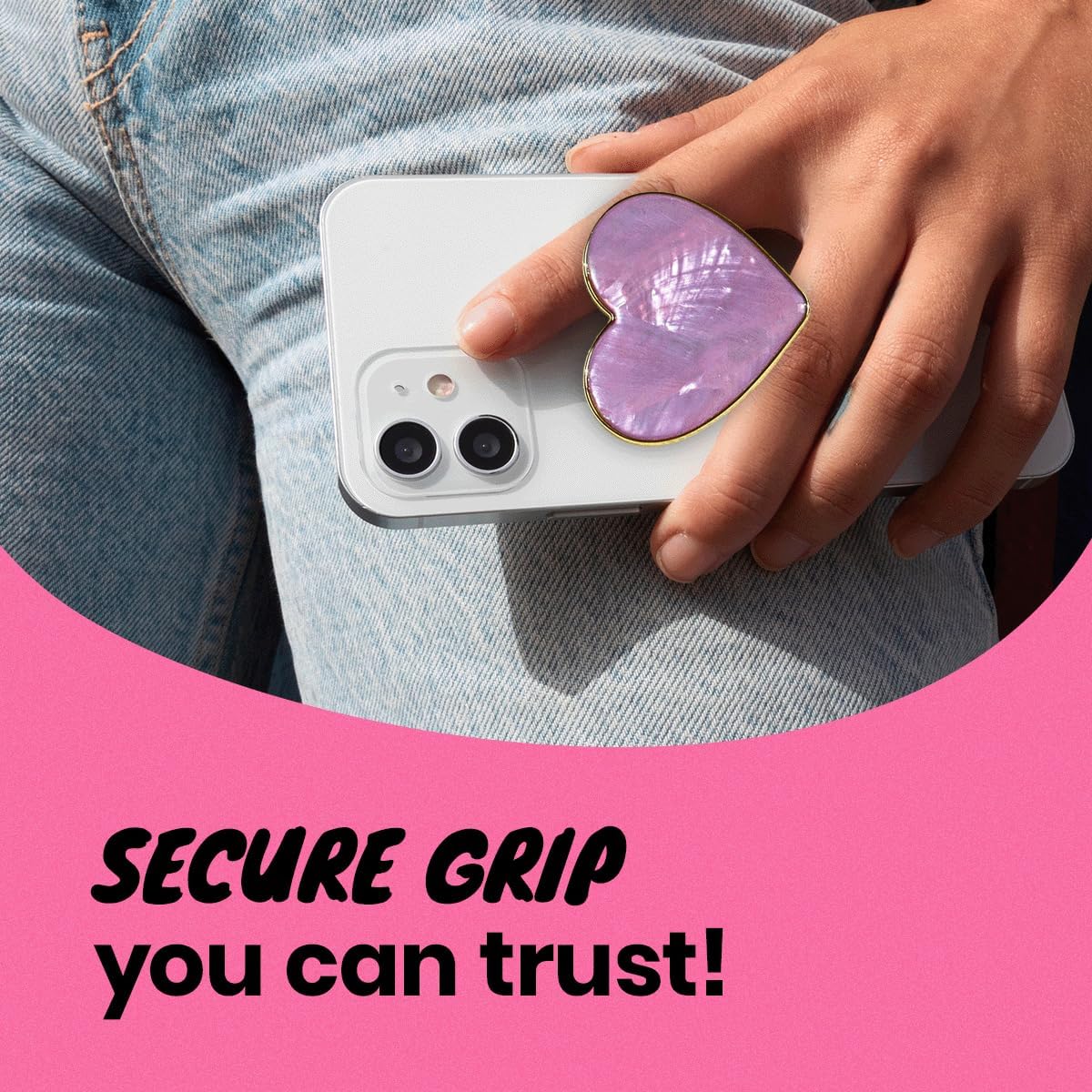 OnTheGrip Cute Natural Seashell Design Heart Shape Collapsible Mobile Phone Grip Stand Holder for Smartphone Tablet Cell Phone Accessory (Violet)