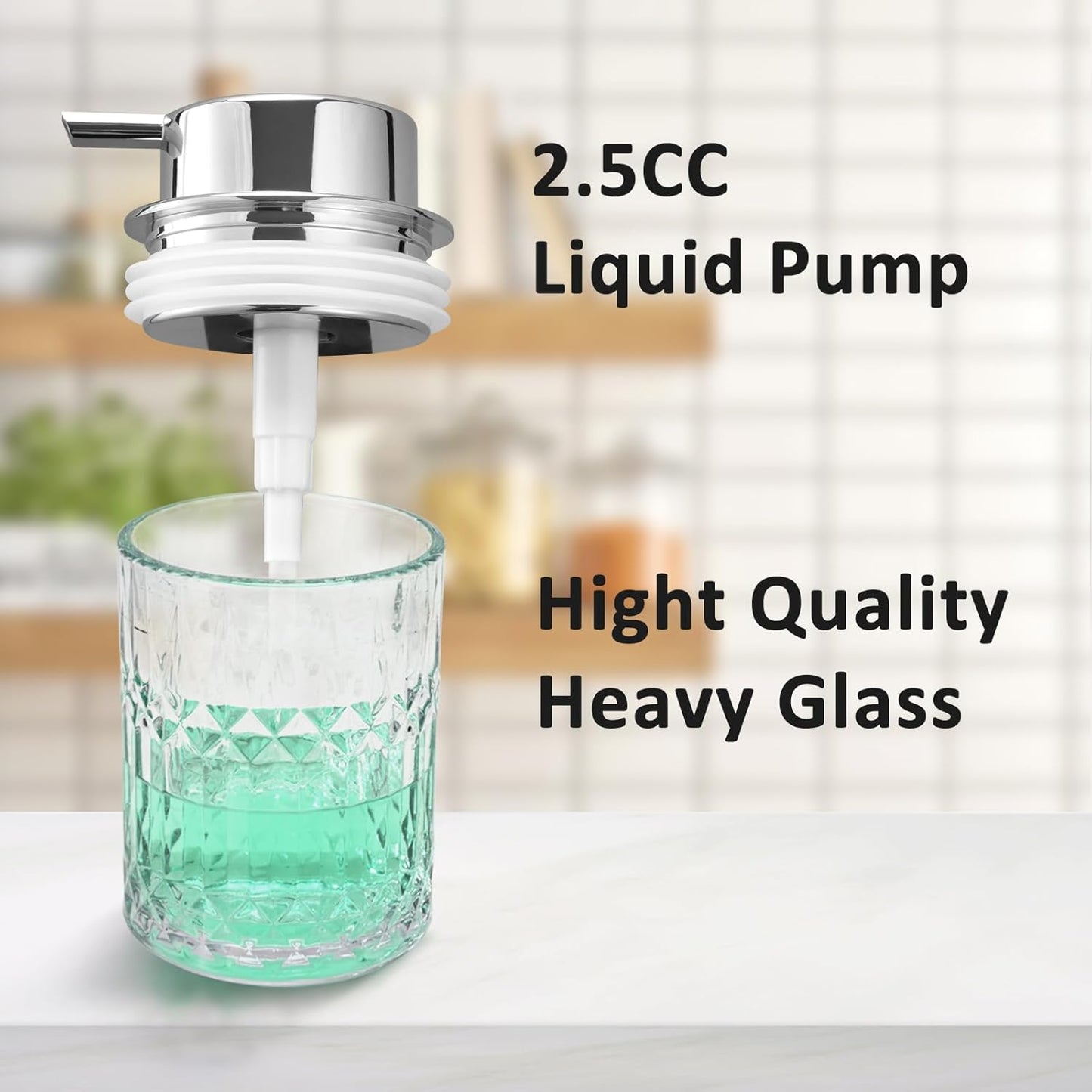 Bathroom Glass Soap Dispenser with Durable Rust-Proof Plastic Liquid Pump (Can't Foam) Hand Lotion Dispenser Antislip Shampoo Kitchen 10oz