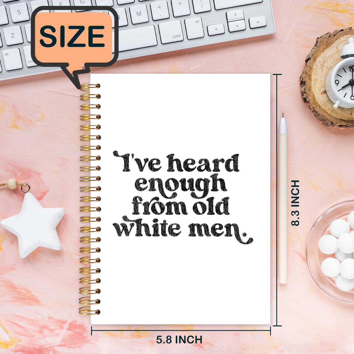 Funny Political Feminist Spiral Journal Notebook 5.5x8.3in, Women Empowerment Gifts Journal, Feminist Gifts Notebooks for Note Taking, I've Heard Enough From Old White Men Hardcover Notebook