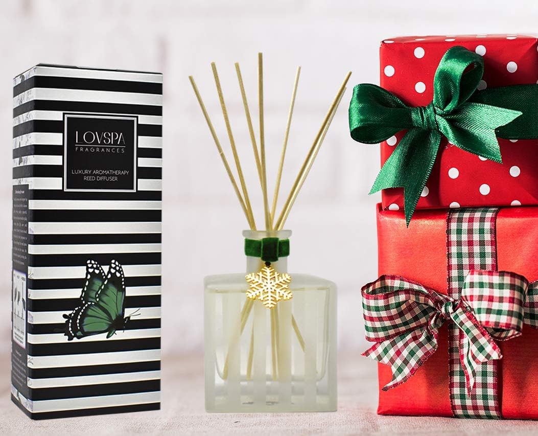 LOVSPA Reed Diffuser Set, Snow Pine Scented Oil Diffuser with Sticks, Home Fragrance Accessories for Bathroom Shelf Decor, Aroma Diffusers for Home or Office Desk, USA Made