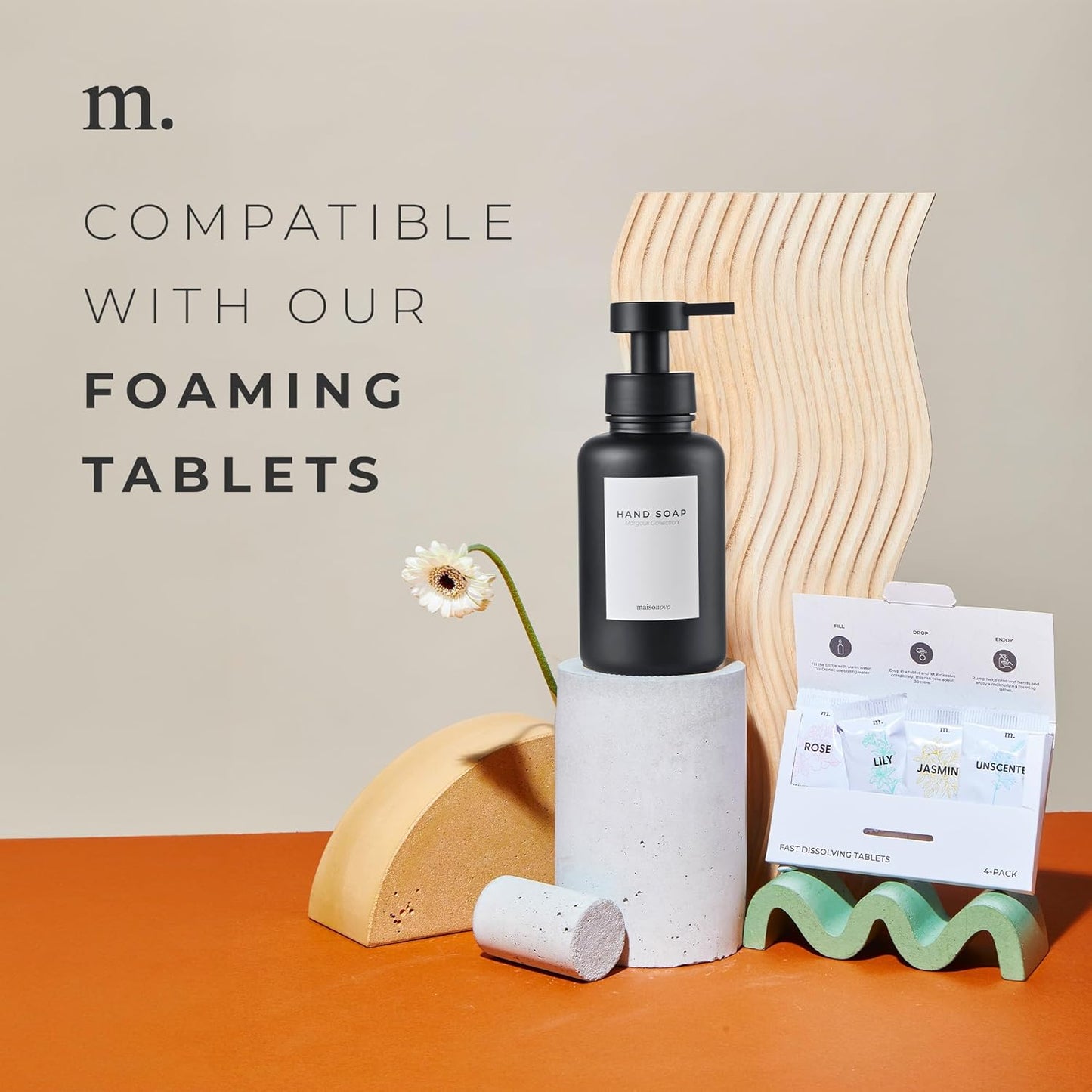 MaisoNovo Glass Foaming Hand Soap Dispenser 14 Oz | Black Foaming Soap Dispenser Black Plastic Pump x 1 w/Labels