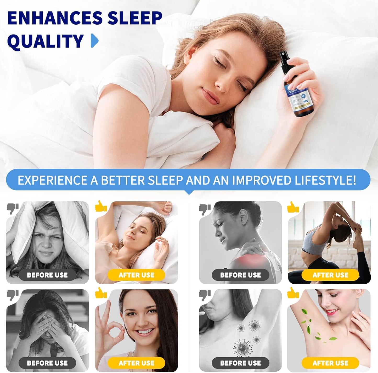 Pure Topical Magnesium Oil Spray, Magnesium Spray for Feet, 100%, Quick Absorption - Natural Source with Powerful Blend of Essential Oils, Replenish Body- 2.02 fl oz