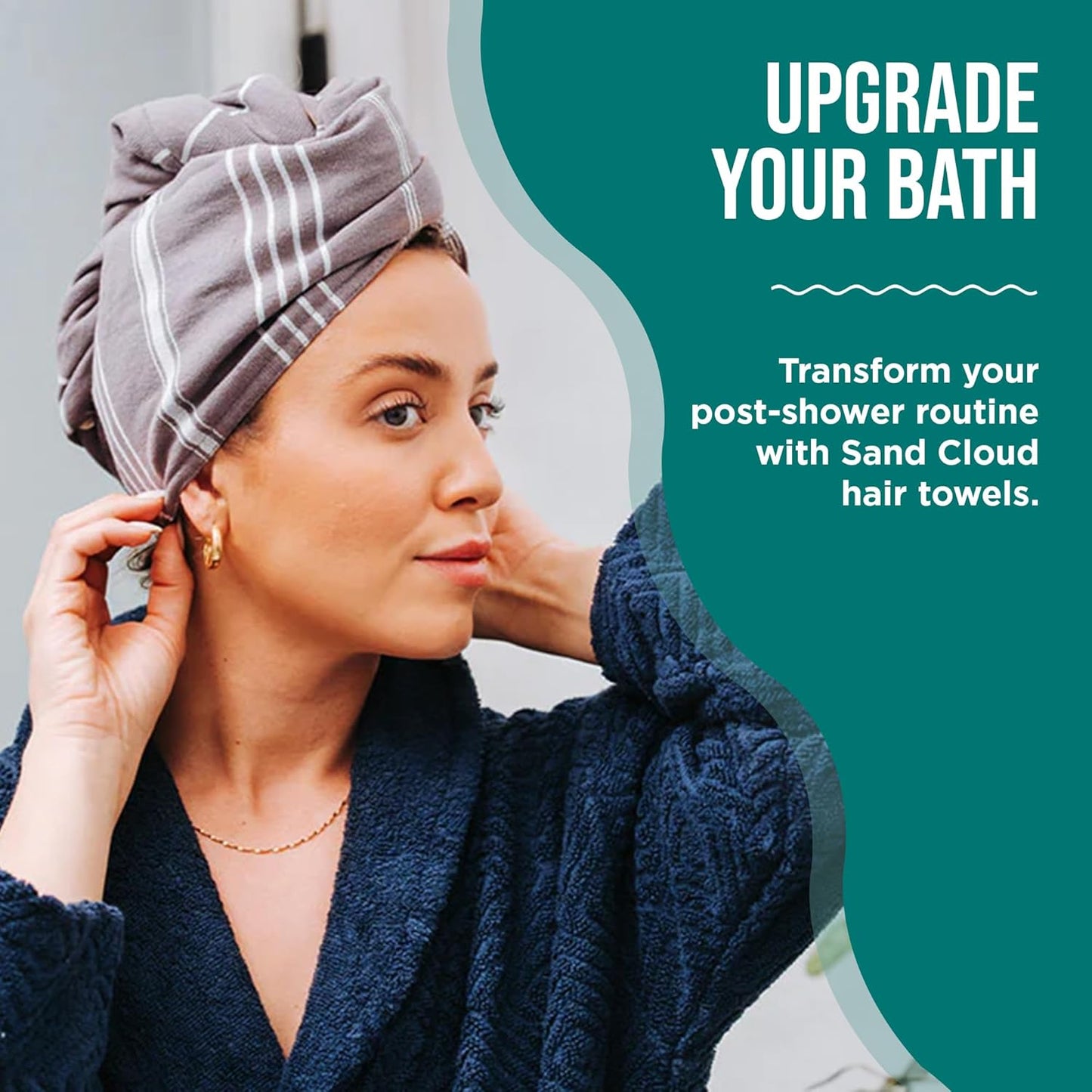 Sand Cloud Hair Towel Wrap for Women & Men, (Sand, Classic) - 100% Turkish Cotton Quick Hair Drying Towel Wrap - Absorbent Half Terry Weave Hair Plop Head Towel Wrap with Binding Edge