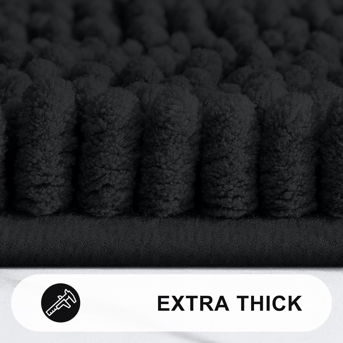 Grandaily Chenille Striped Bathroom Rugs 70x24, Extra Thick and Absorbent Bath Mats, Non-Slip Soft Plush Shaggy Shower Carpet, Machine Wash Dry, Bath Rug for Bathroom, Black