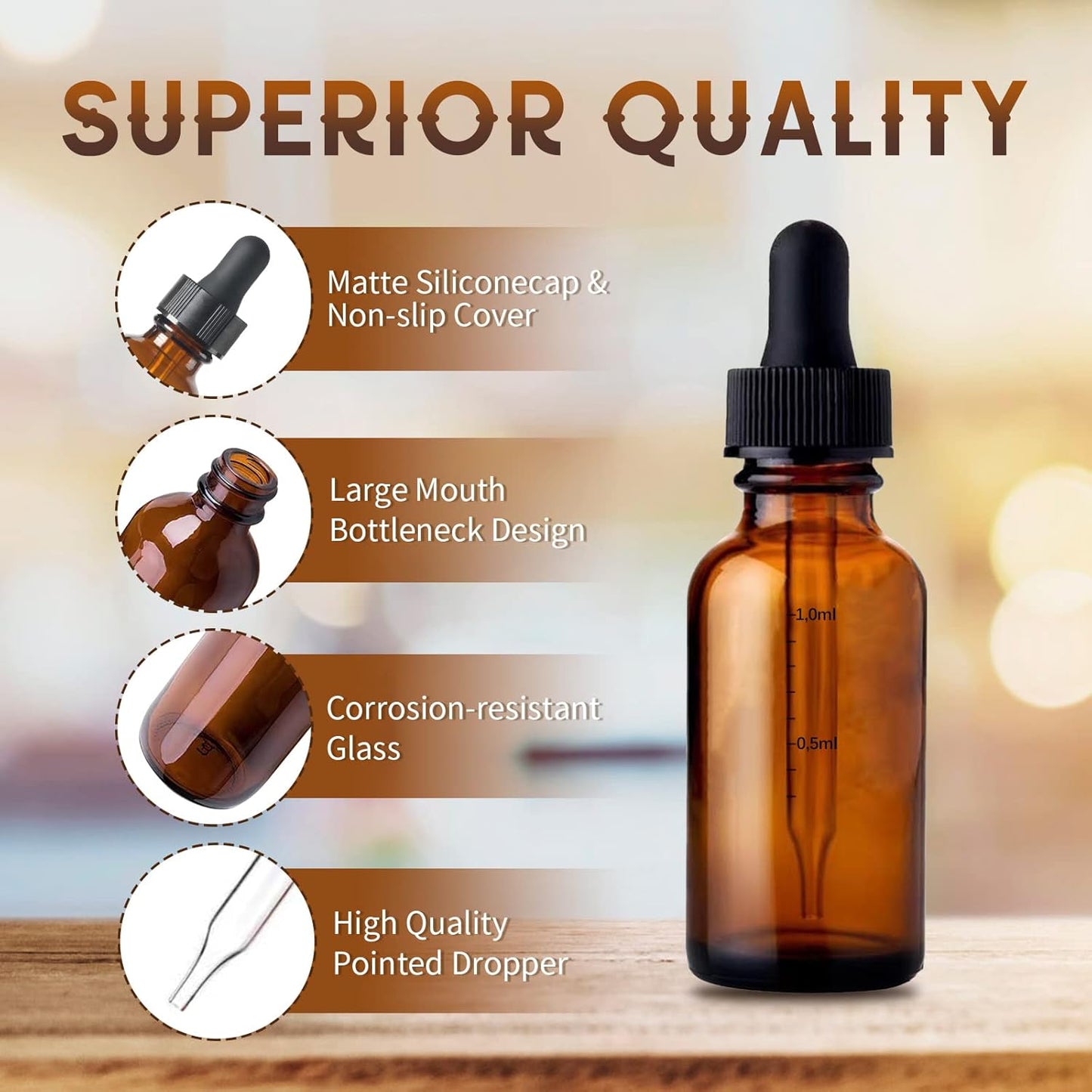 24 Pack Amber Glass Dropper Bottle, 2 oz/60 ml with Dropper, Leak Proof Travel Dispenser Bottle for Essential Oils/Chemistry Laboratory Chemicals/Cologne and Perfume