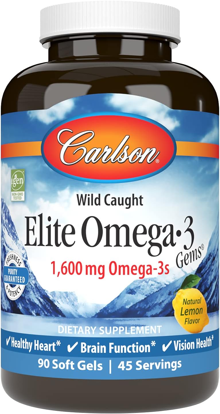 Carlson Labs Wild Caught Elite Omega-3, 1600mg, Omega 3s, Soft Gels, 90 Count