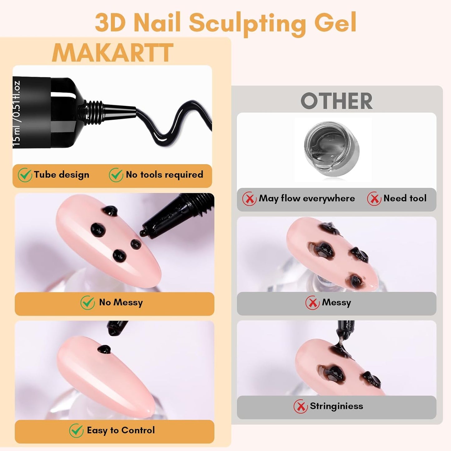 Makartt 3D Gel Nail Art: White and Black Sculpting Candy Molding Gel No Wipe Craving Embossed Gel Polish Set for Decoration Manicure Charm Designs (Whiteout Wonder & Noir)