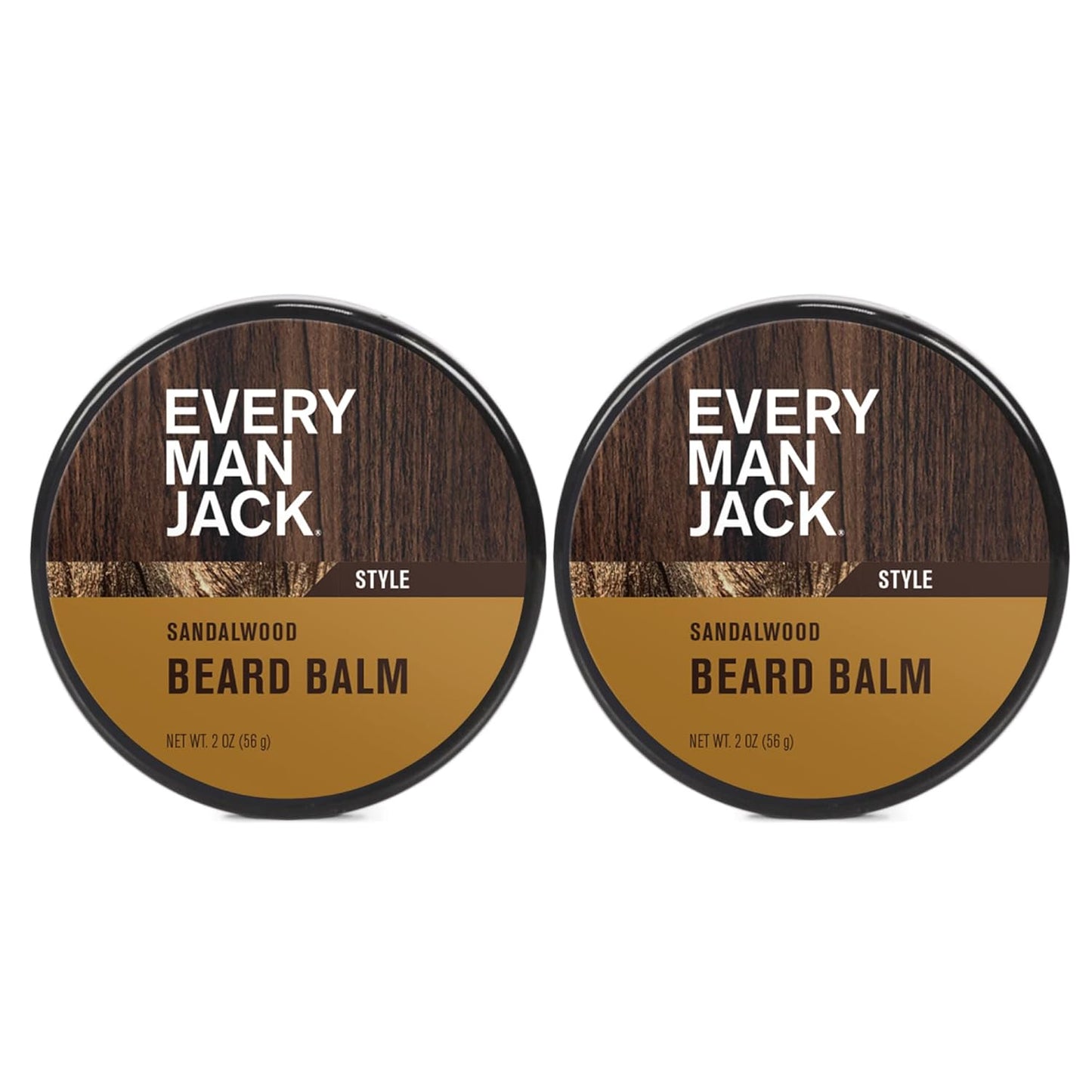 Every Man Jack Sandalwood Beard Balm - Moisturize, Strengthen And Style Your Beard w/Medium Hold - Made w/Naturally Derived Ingredients like Candelilla Wax and Shea Butter- 2oz - 2 Pack