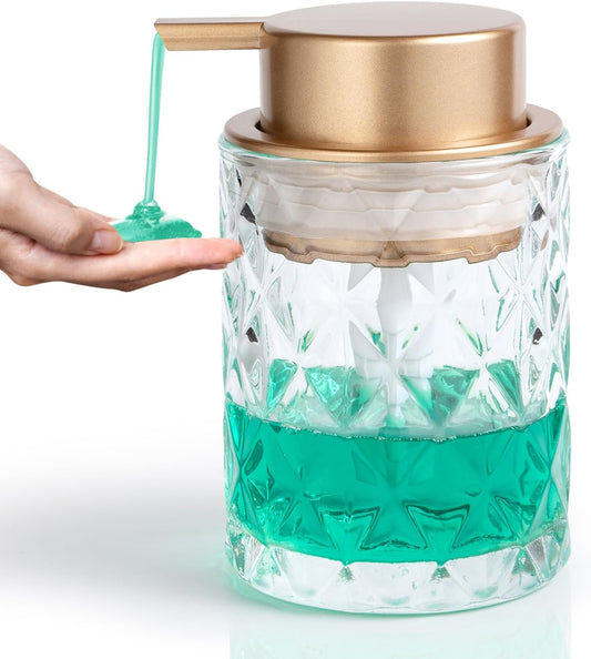 Bathroom Glass Soap Dispenser with Durable Rust-Proof Plastic Liquid Pump (Can't Foam) Hand Lotion Dispenser Antislip Shampoo Kitchen 10oz