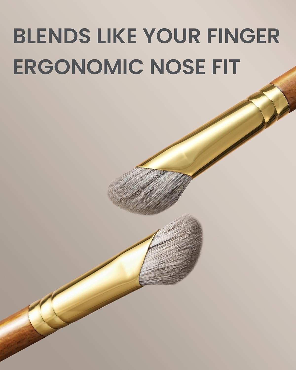 Desert Oak Series Pro Nose Sculptor - Arctic Fluff Hybrid Bristles for Nasal Contouring, Wide Angled Nose Brush, Bubinga Handle (CM 197)