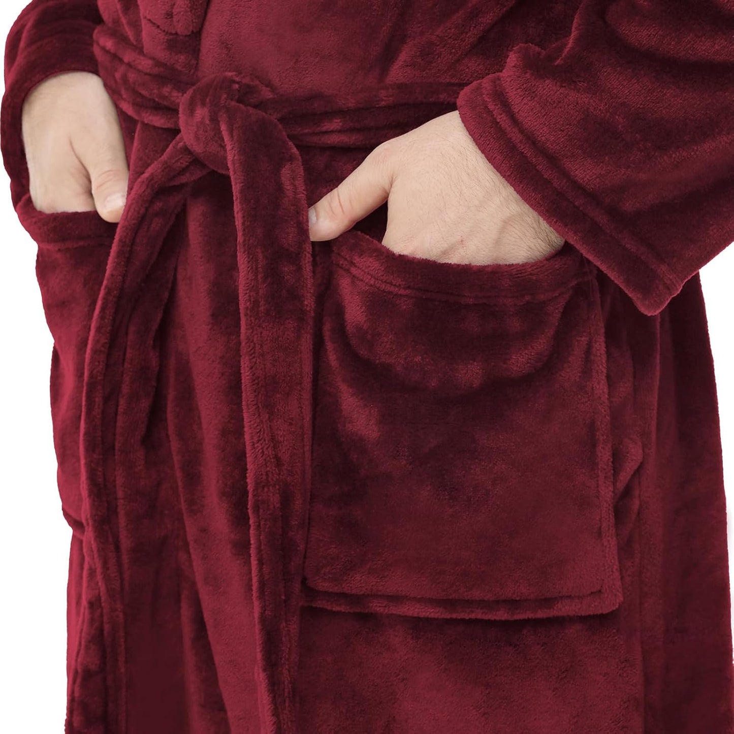 Yurhap Mens Fleece Robe, Soft Plush Robe for Men, Fluffy Bathrobe with Belt & 2 Pockets