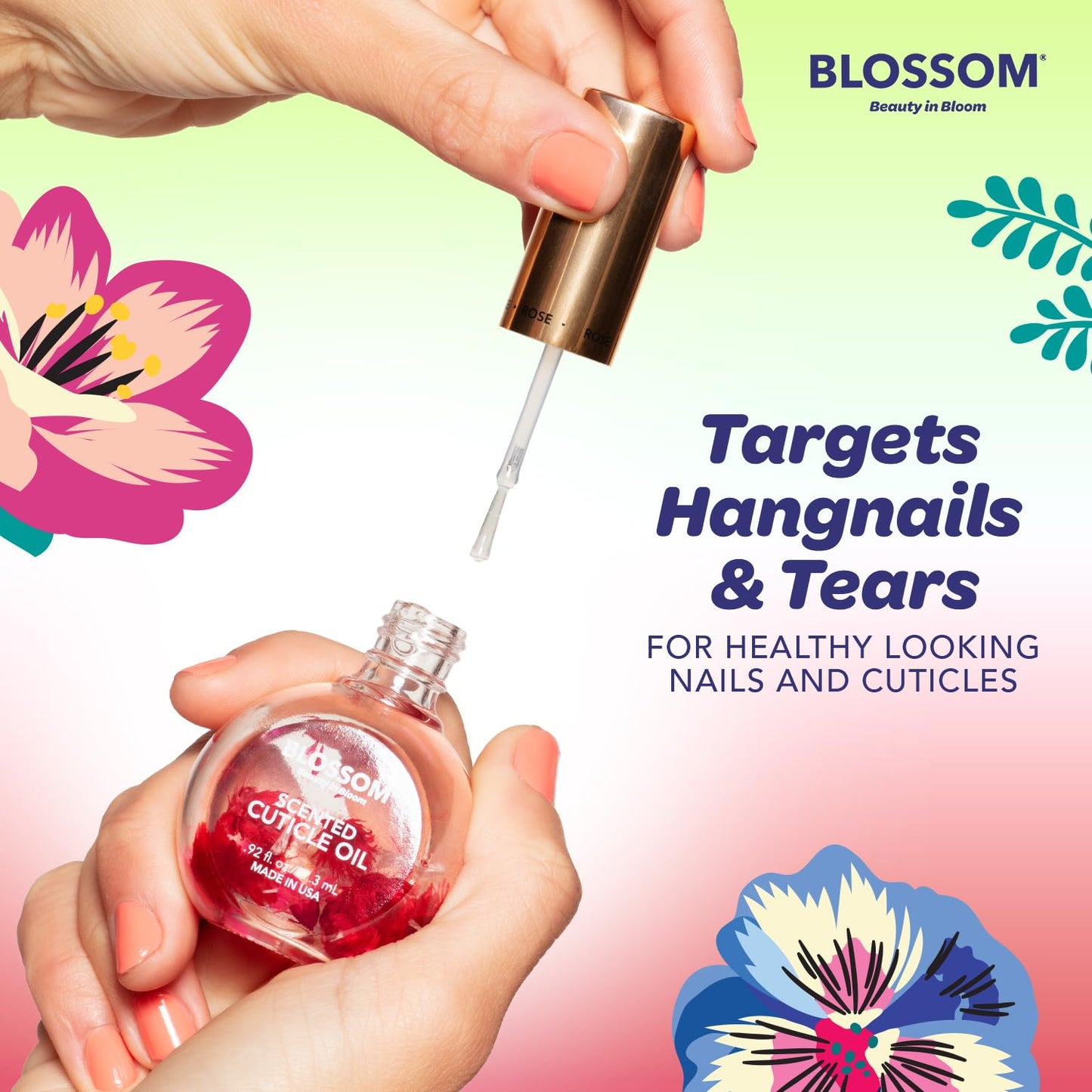 Blossom Cuticle Oil for Nails, Hydrating, Moisturizing, Scented Nail Oil Cuticle Care, Infused with Real Flowers, Made in USA, 0.5 fl. oz, Cherry