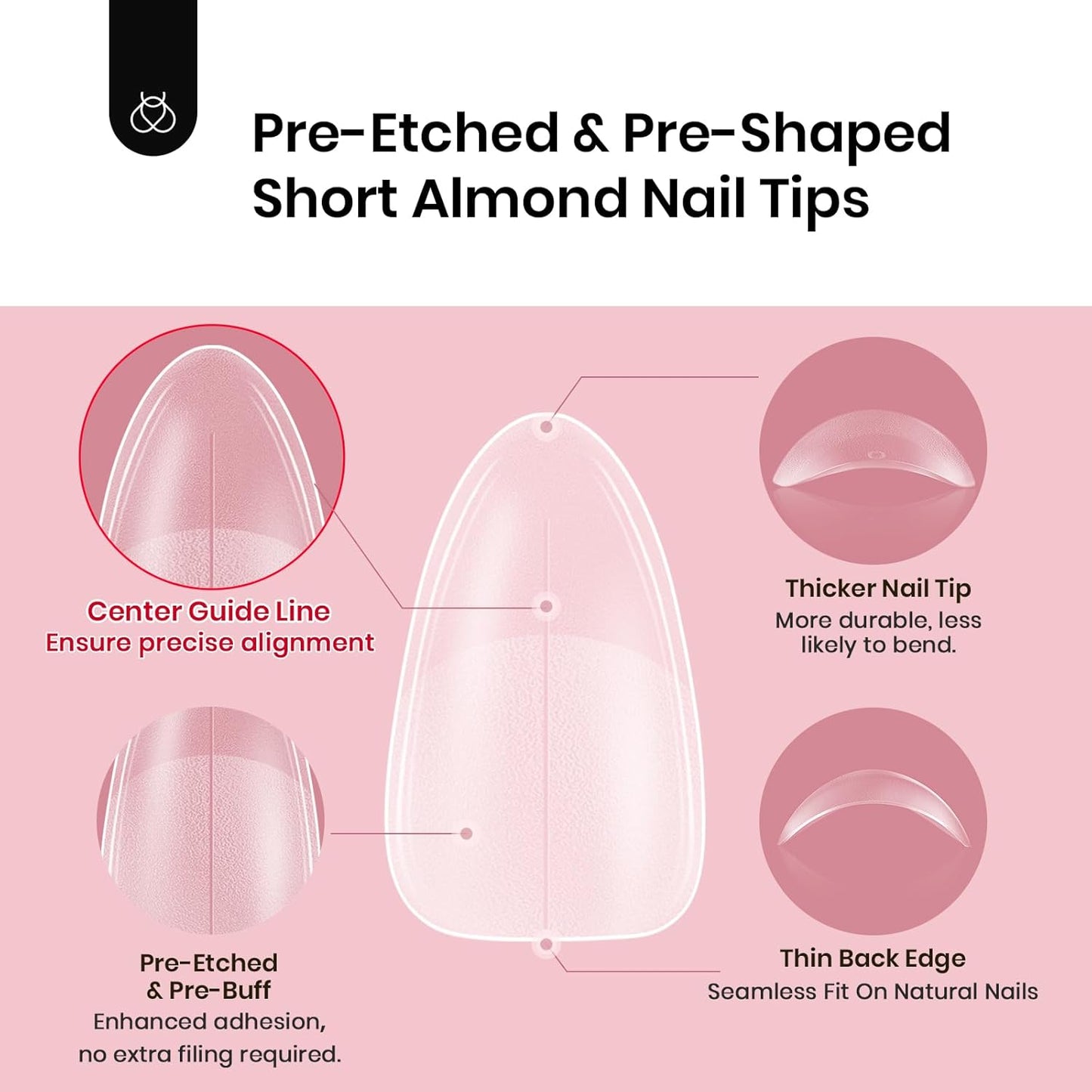 Beetles Short Almond Nail Tips - 288PCS 12 Sizes Full Matte Cover Pre-Etched & Pre-Shaped Soft Gel False Nail Tips Acrylic Nail Tips Nail Extension Tips for Gel Polish DIY Manicure