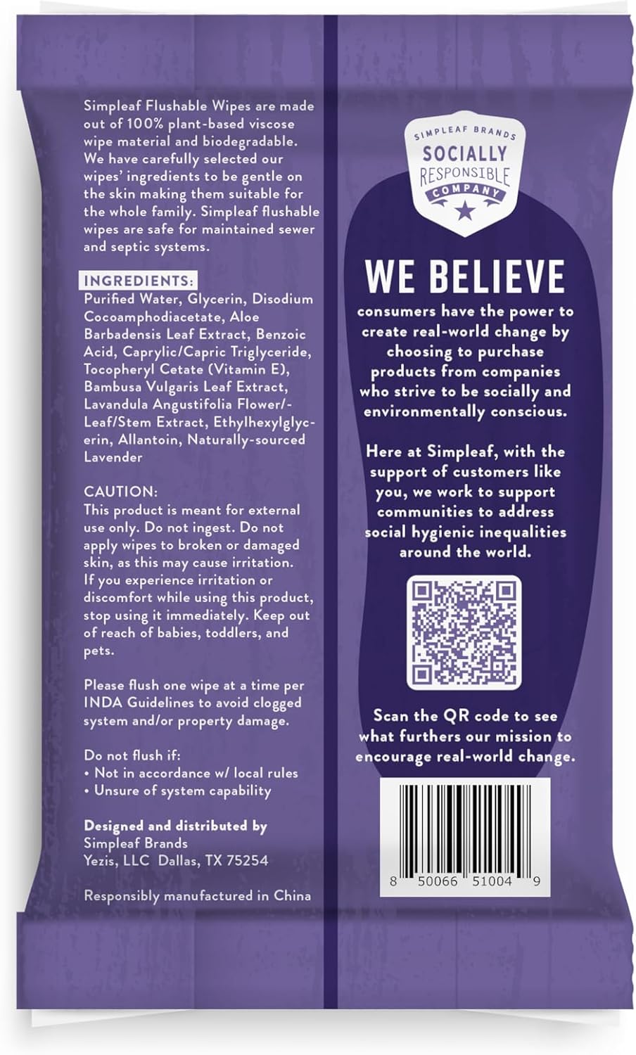 Simpleaf Flushable Wet Wipes Aloe Vera| Eco-Friendly, Paraben & Alcohol Free | Hypoallergenic & Safe for Sensitive Skin | Soothing Aloe Formula | (16 x 25 Counts Convenient Pack) 400 Counts Total