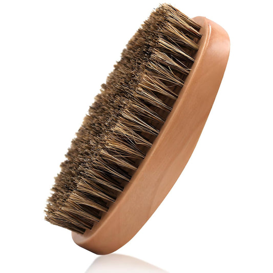 Boar Bristle Hair Beard Brush for Men - Small Soft Beard Brush, Pocket Travel Men's Wooden Mustache Brush
