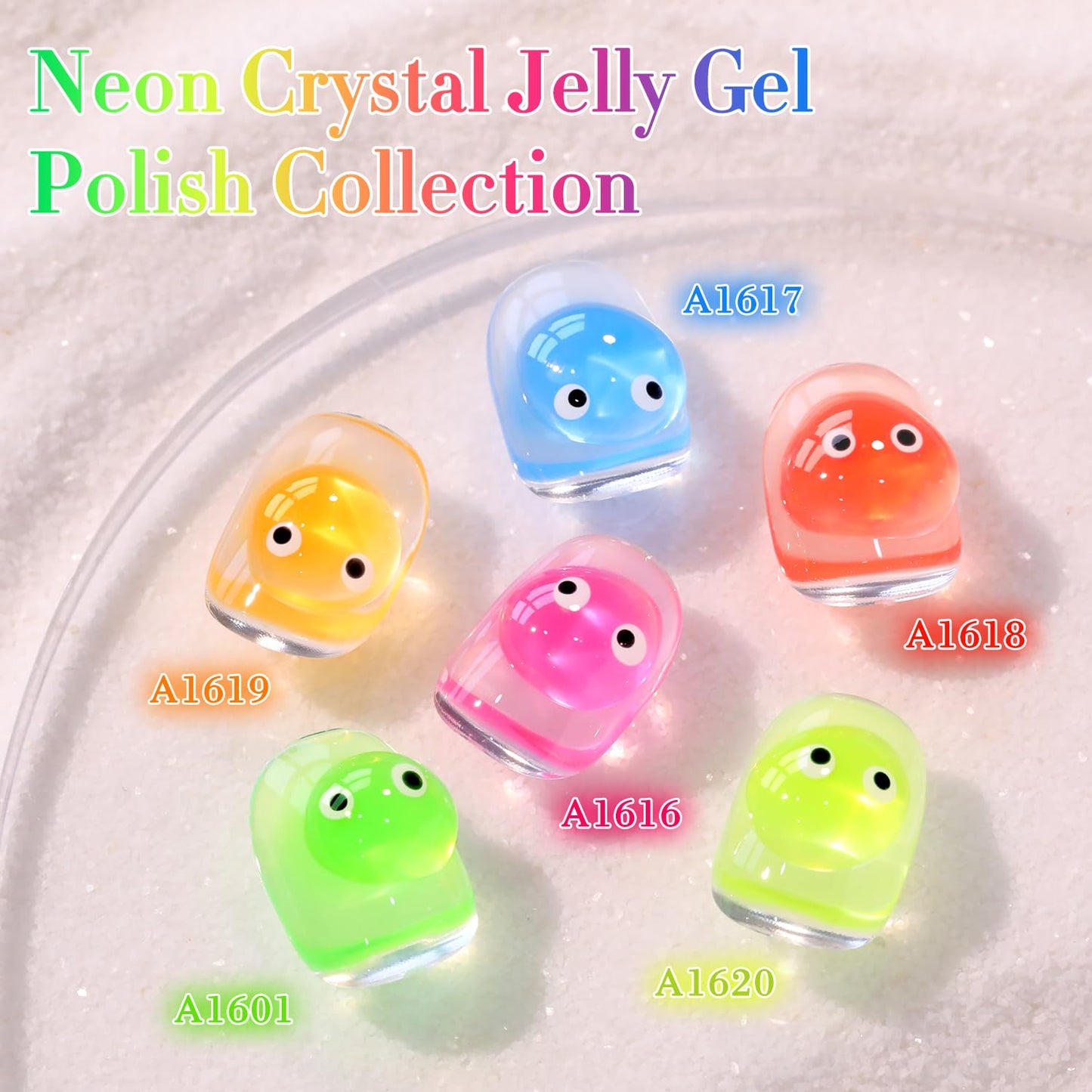 Double Rhythm 6 Pcs 15 ML Gel Polish Set Same Color Same Bottle Soak Off Gel Polish Kit Nail Art Manicure Salon DIY at Home for Women (Jelly Neon Pink Blue Red Green-T6-26)