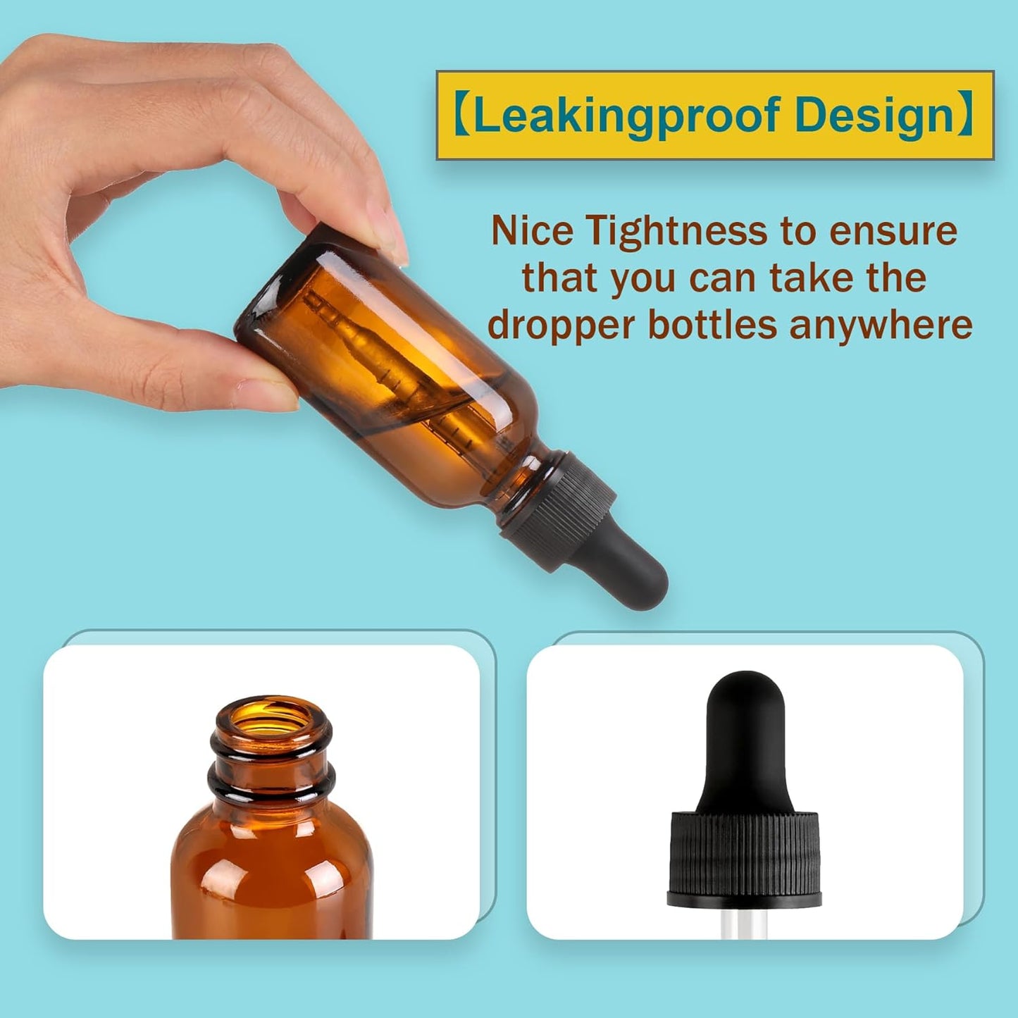 48 Pack,1oz Glass Dropper Bottle, Amber Tincture Bottles with Dropper,Pretty Finish for All Kinds of Liquids,Oil Bottles for Hair- Stronger Suction ideal for Leakproof Travel